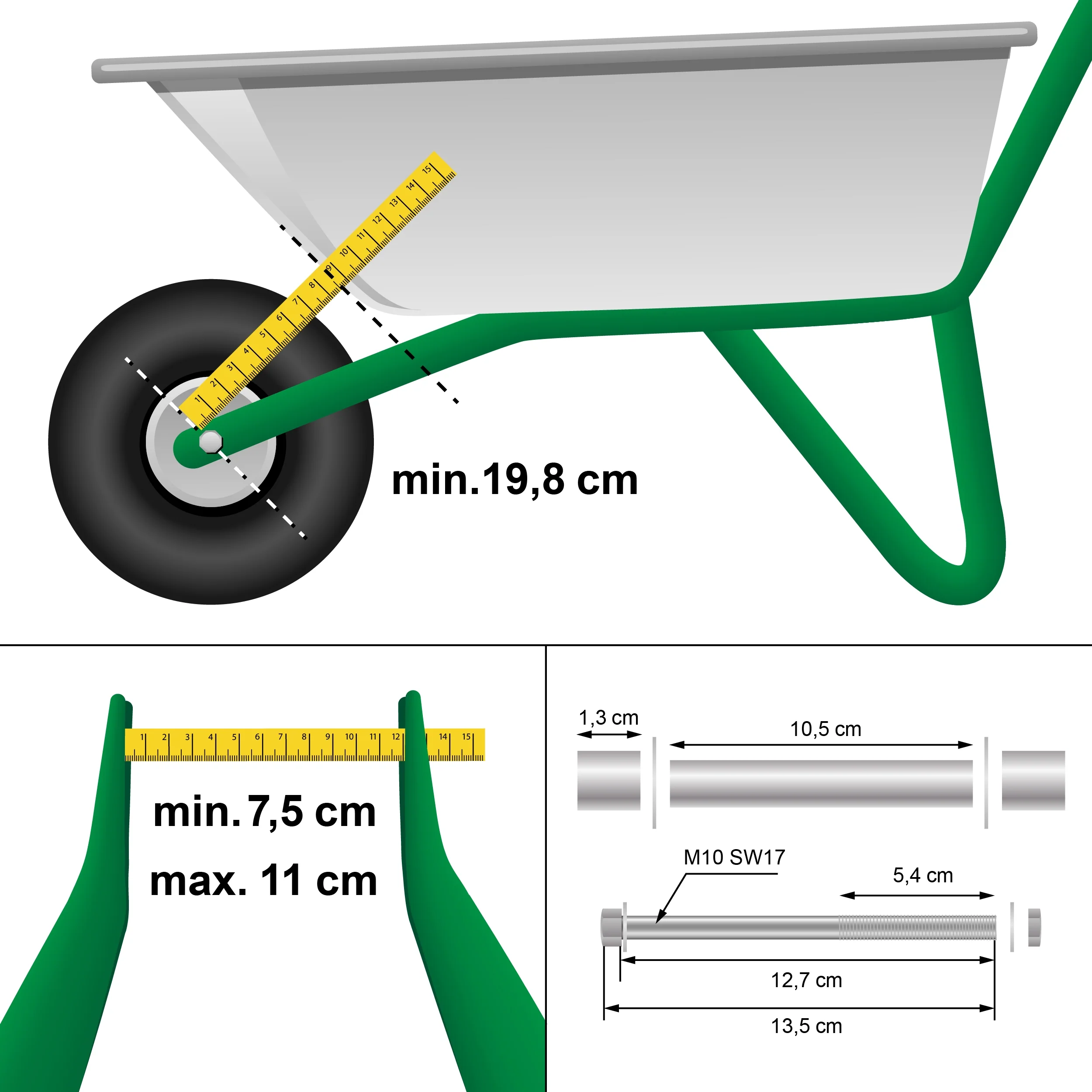 2er Schubkarrenrad Reifen mit Achse PU 4.80/4.00-8 Ø 390 mm Vollgummi Ersatzrad - Image 6