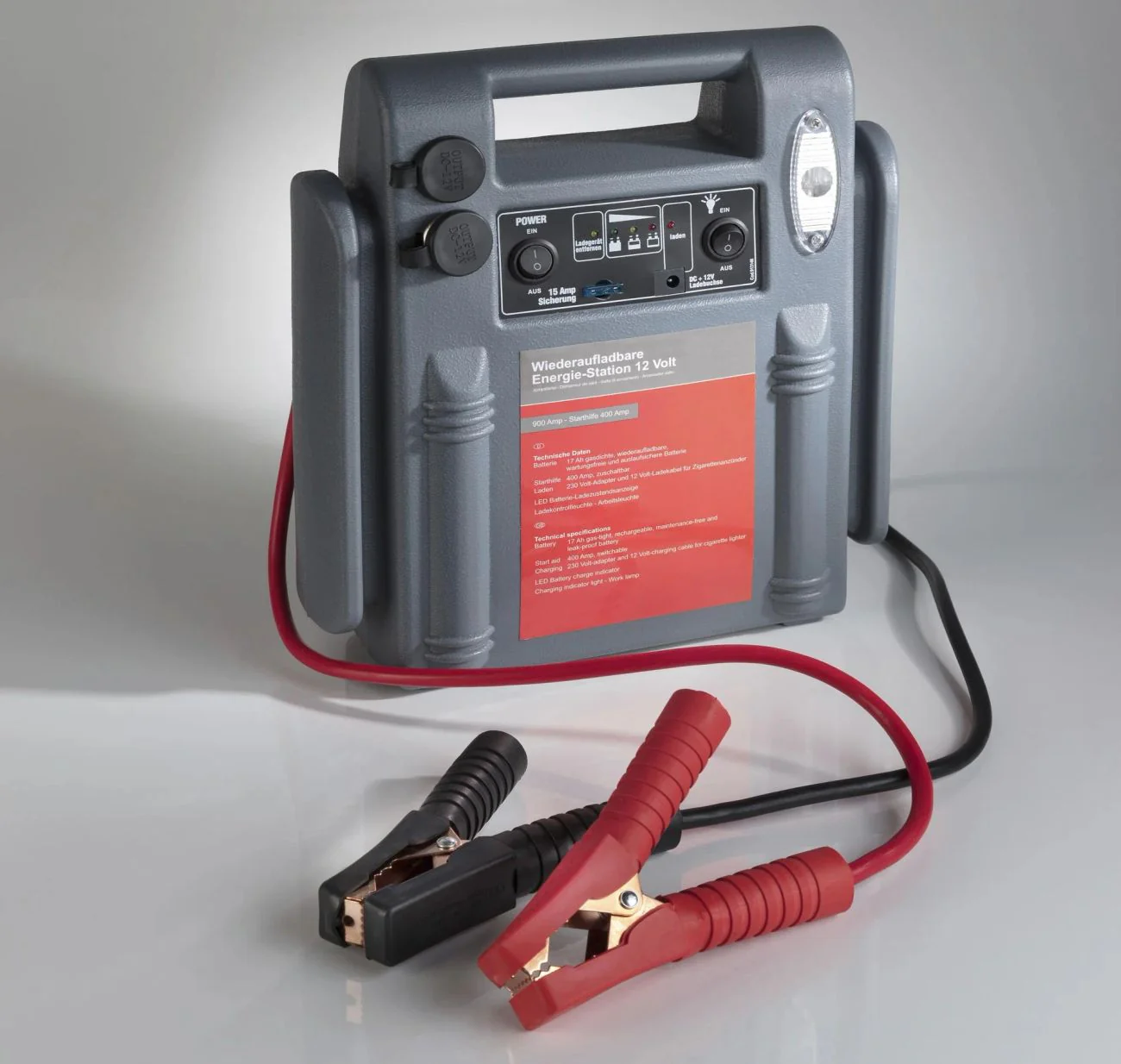 3-in-1 Powerpack Starthilfe Arbeitsleuchte Energie-Station 900A 15Ah 12V - Image 3