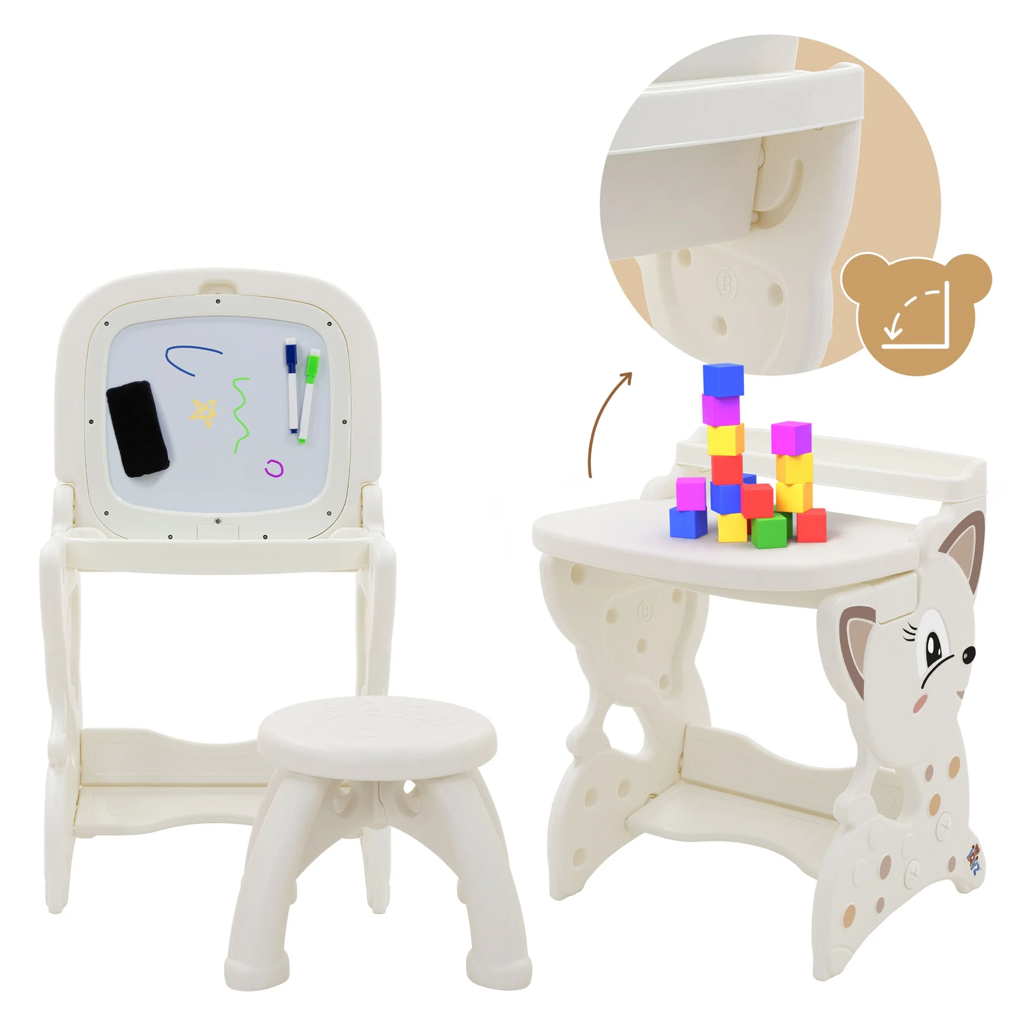 3-in-1 Spieltisch mit 2 Tafeln, Kinderhocker und Zubehör, LCD-Tafel/Magnetische Whiteboard - Image 12
