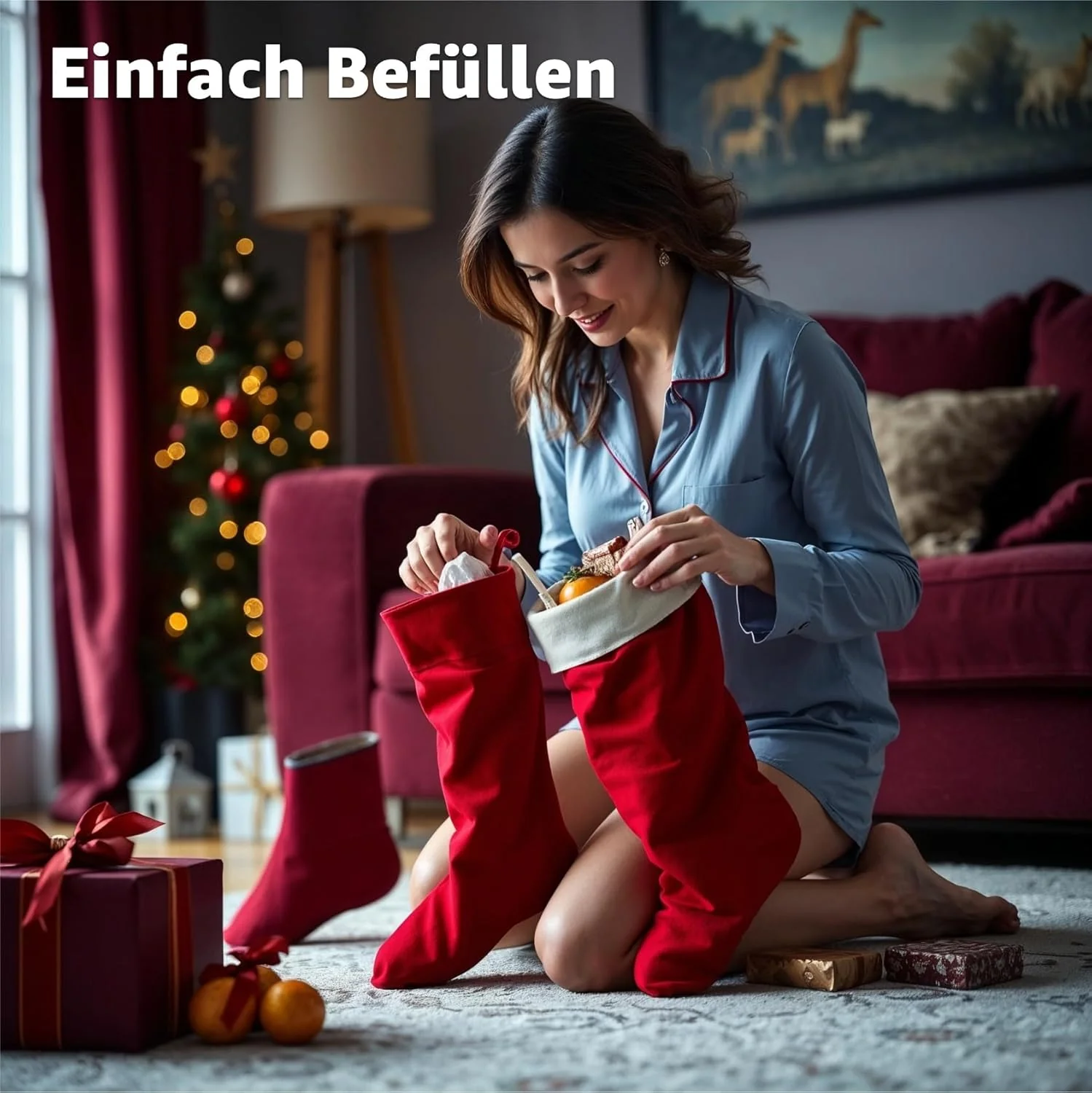 4er Set Weihnachtsstrümpfe – Nikolaussocken zum Aufhängen & Befüllen für Kamin und Deko - Image 6