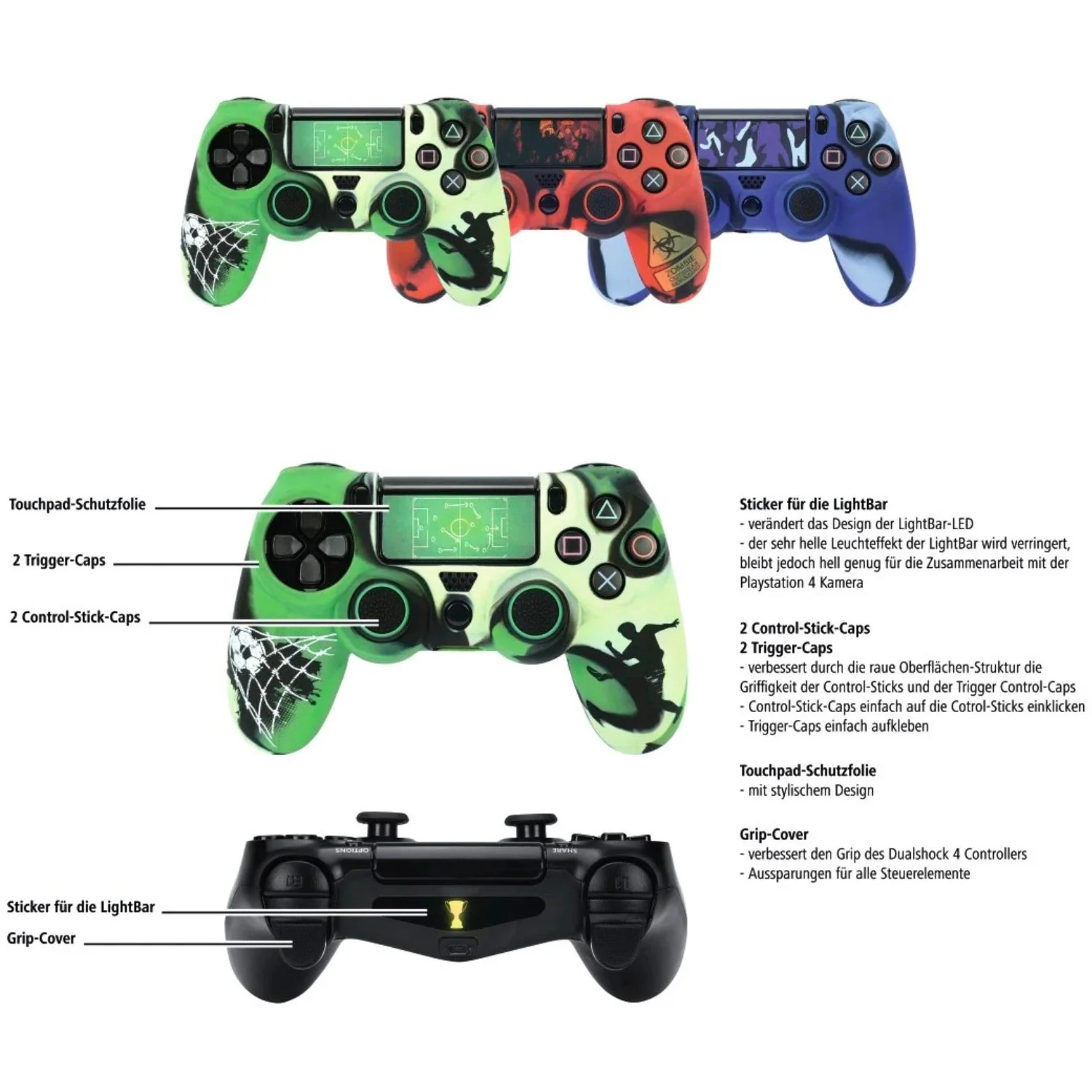 7in1 Set Schutzhülle Skin Soccer für PS4 Controller - Image 4