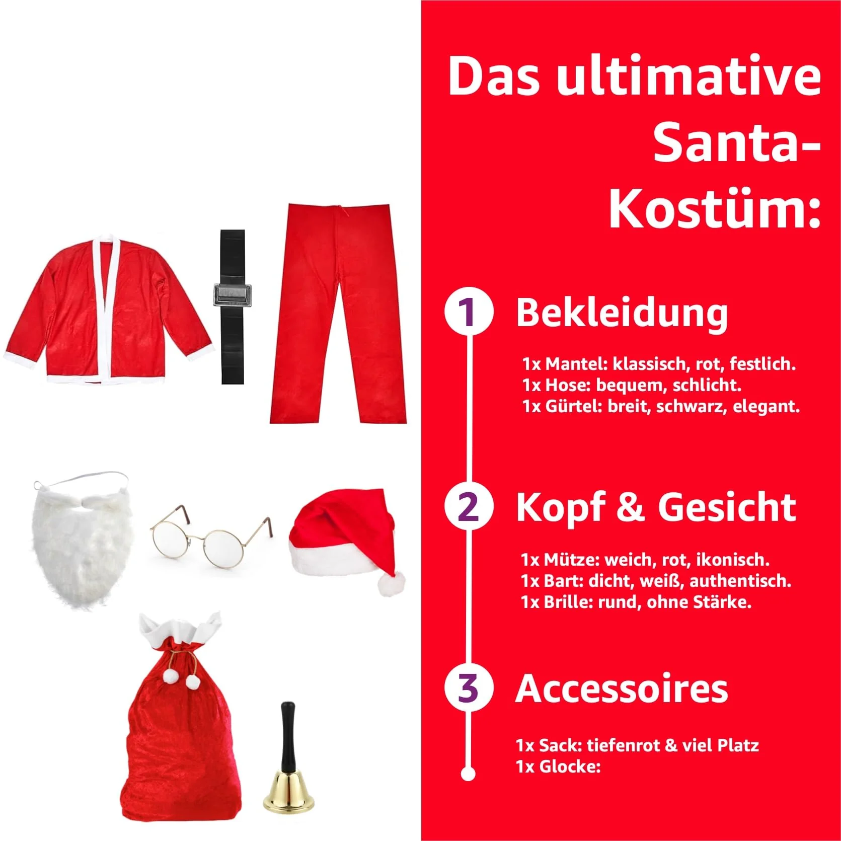 8 in 1 Set Santa Claus - Weihnachtsmannkostüm & Nikolauskostüm - für Weihnachten - Kostüm Nikolaus - Image 3