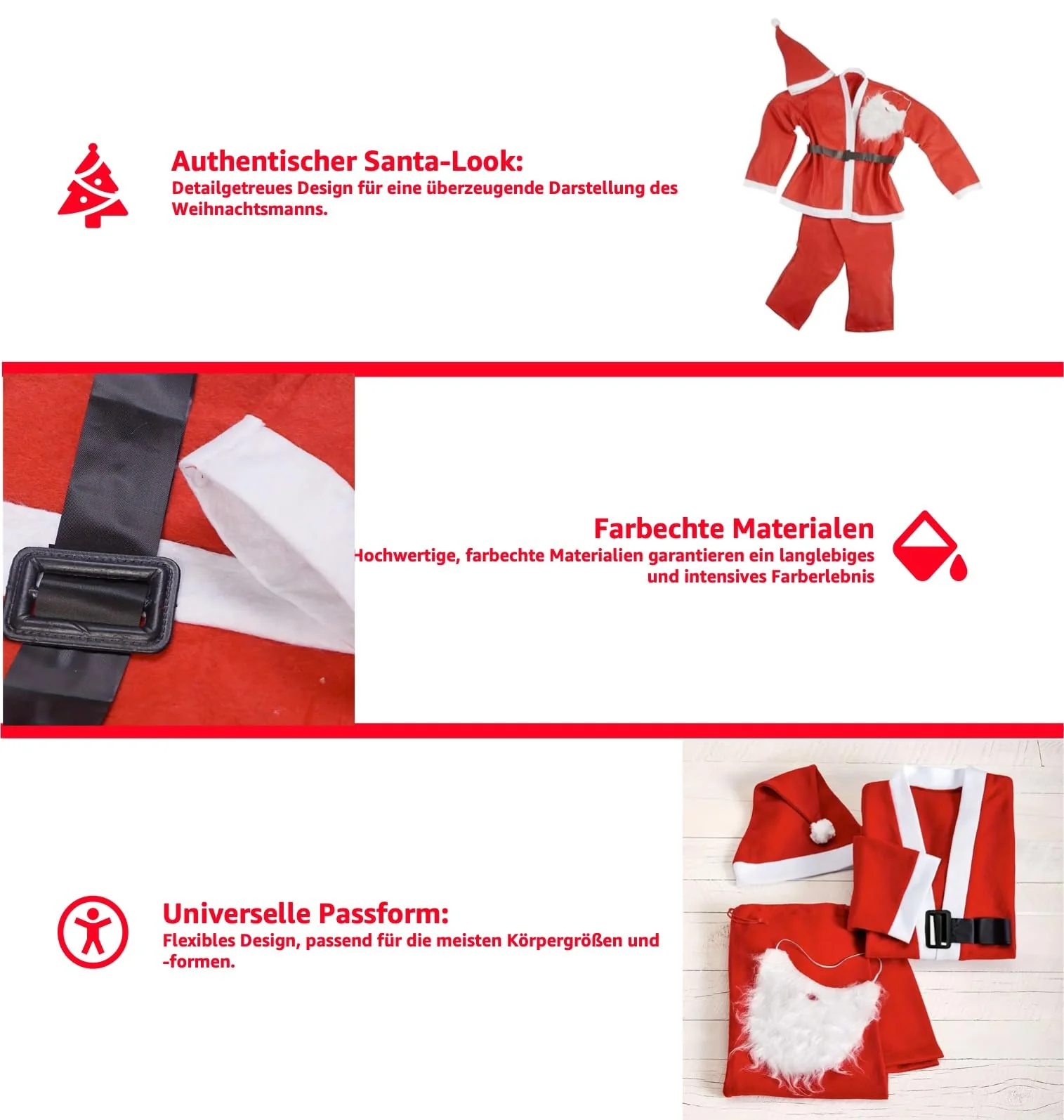 8 in 1 Set Santa Claus - Weihnachtsmannkostüm & Nikolauskostüm - für Weihnachten - Kostüm Nikolaus - Image 4