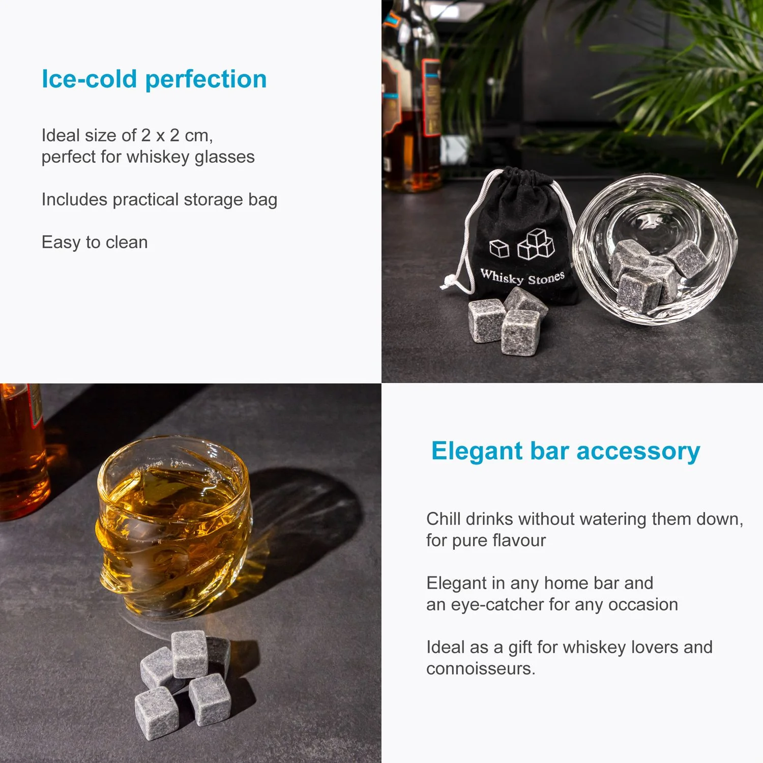 9x Granit Whiskey Steine Granit Eiswürfel mit Aufbewahrungsbeutel wiederverwendbar - Image 3
