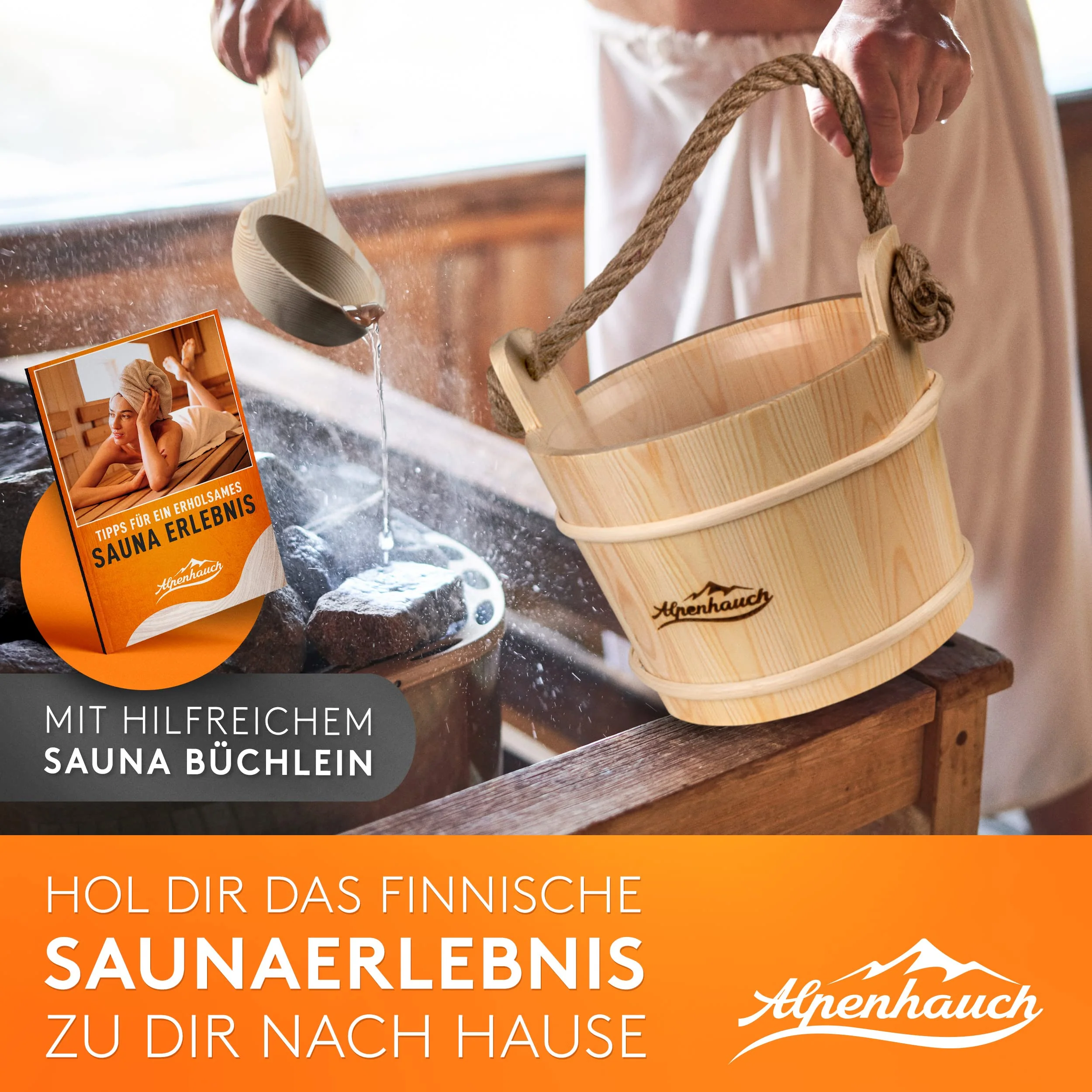 ALPENHAUCH Sauna Eimer mit Kelle [100% Naturholz] - Edler Saunakübel mit Sanduhr & - Image 5