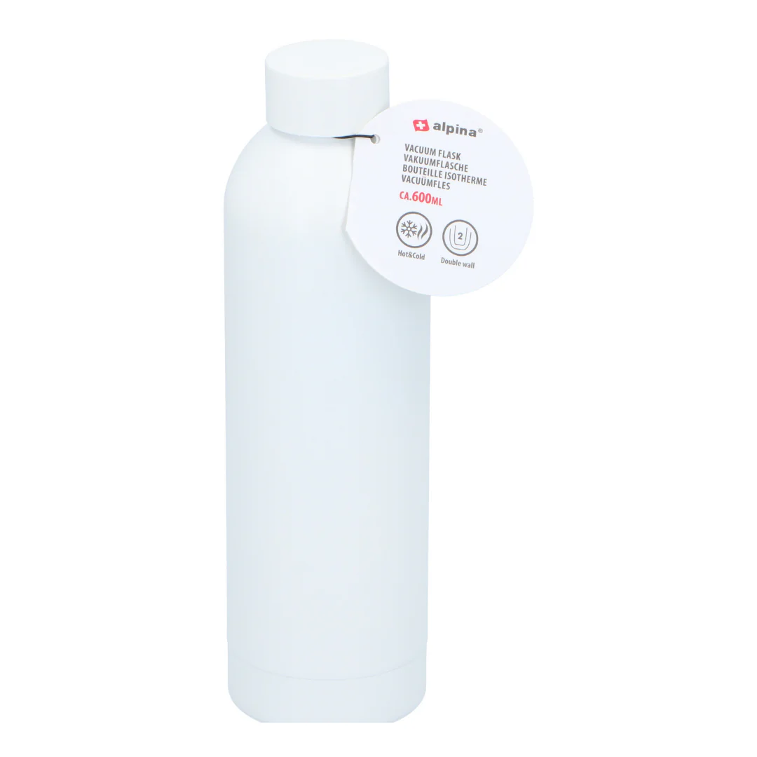 ALPINA Alu Trinkflasche 600ml Weiß Flasche Wasserflasche Thermosflasche Outdoor