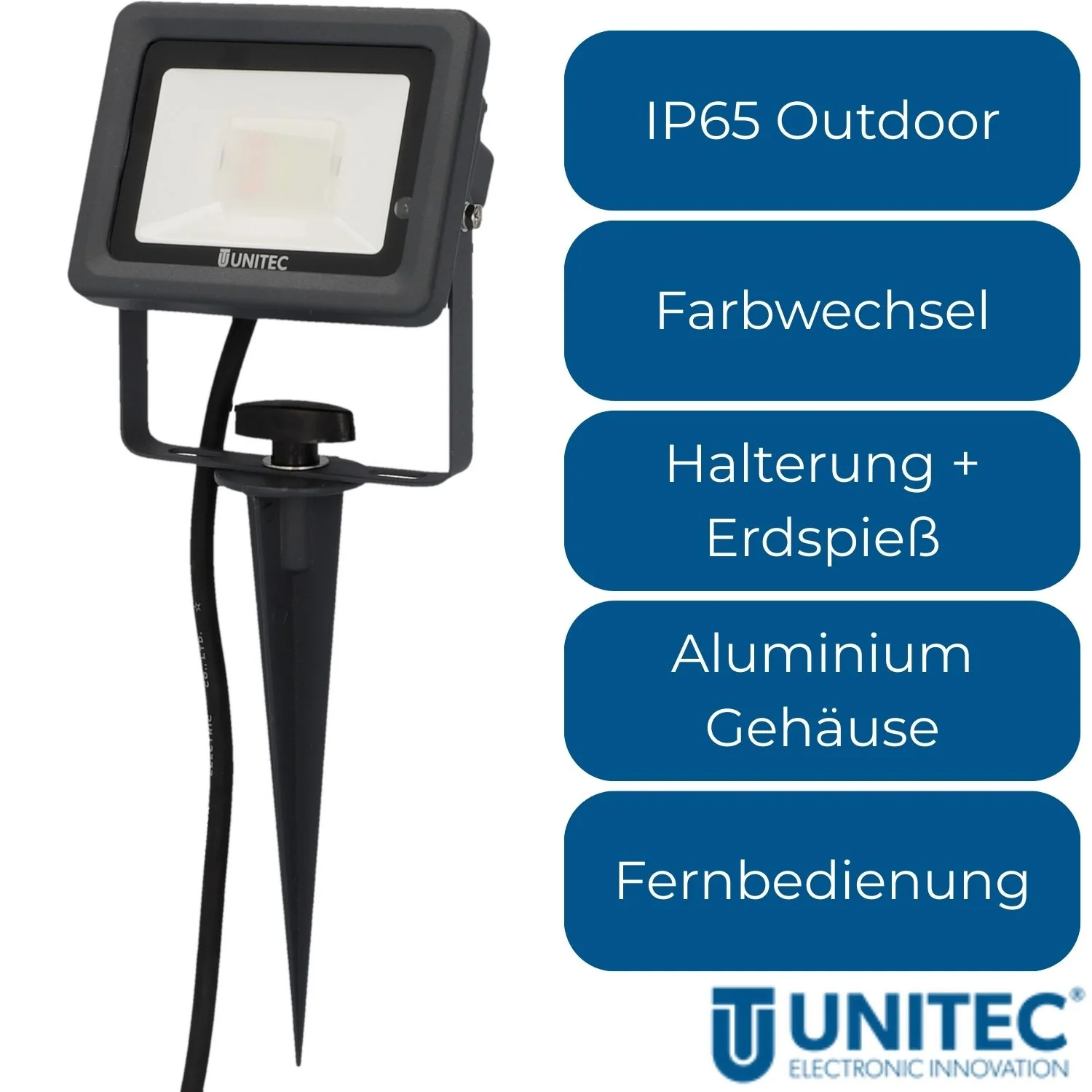 Alu LED Strahler IP65 Farbwechsel mit Halterung + Erdspieß - Image 4