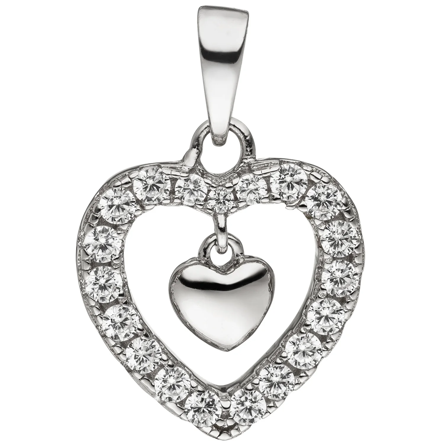 Anhänger Herz Herzen 925 Sterling Silber 19 Zirkonia Silberanhänger Silberherz