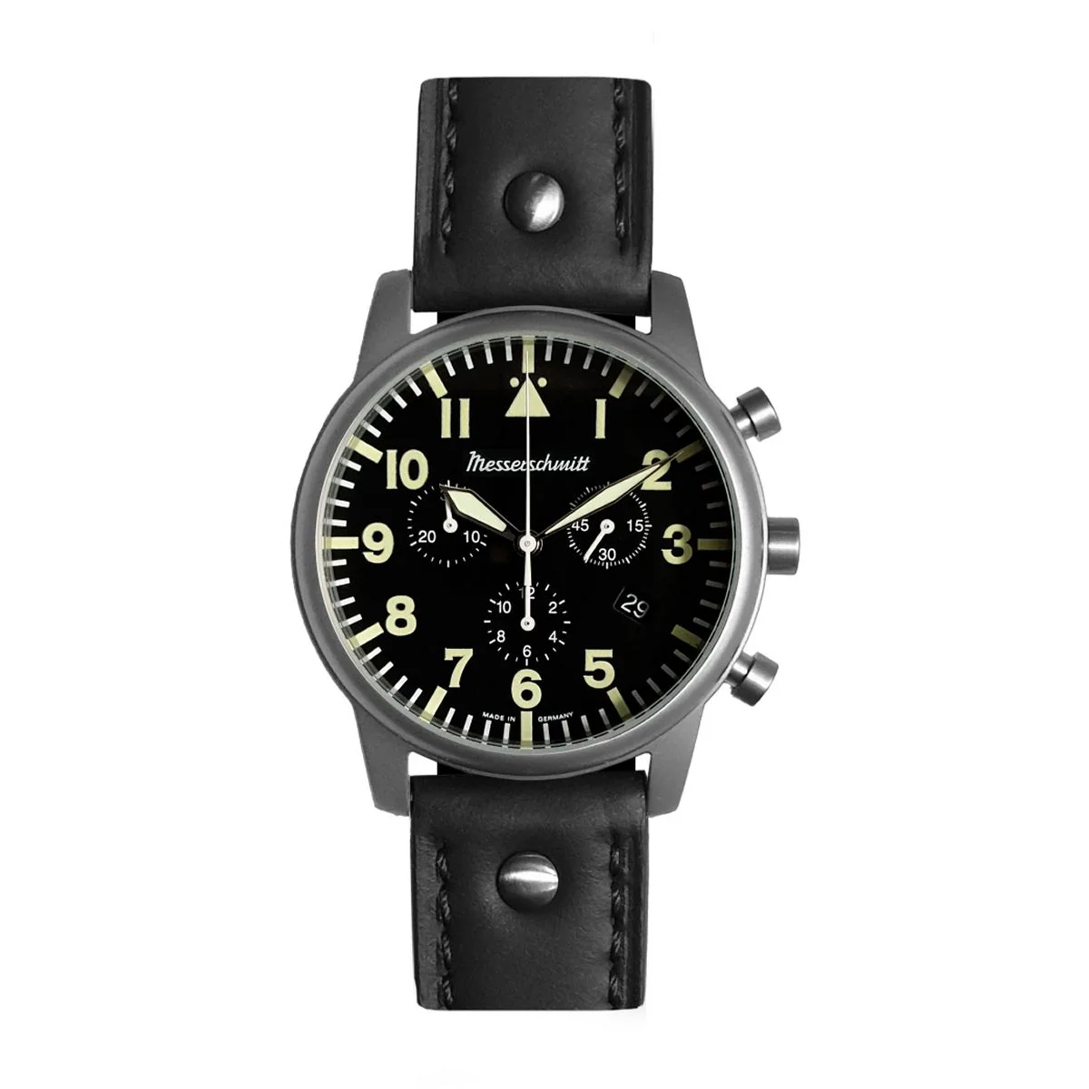 Aristo Herren Messerschmitt Uhr Chronograph Fliegeruhr ME-4544-SL Leder