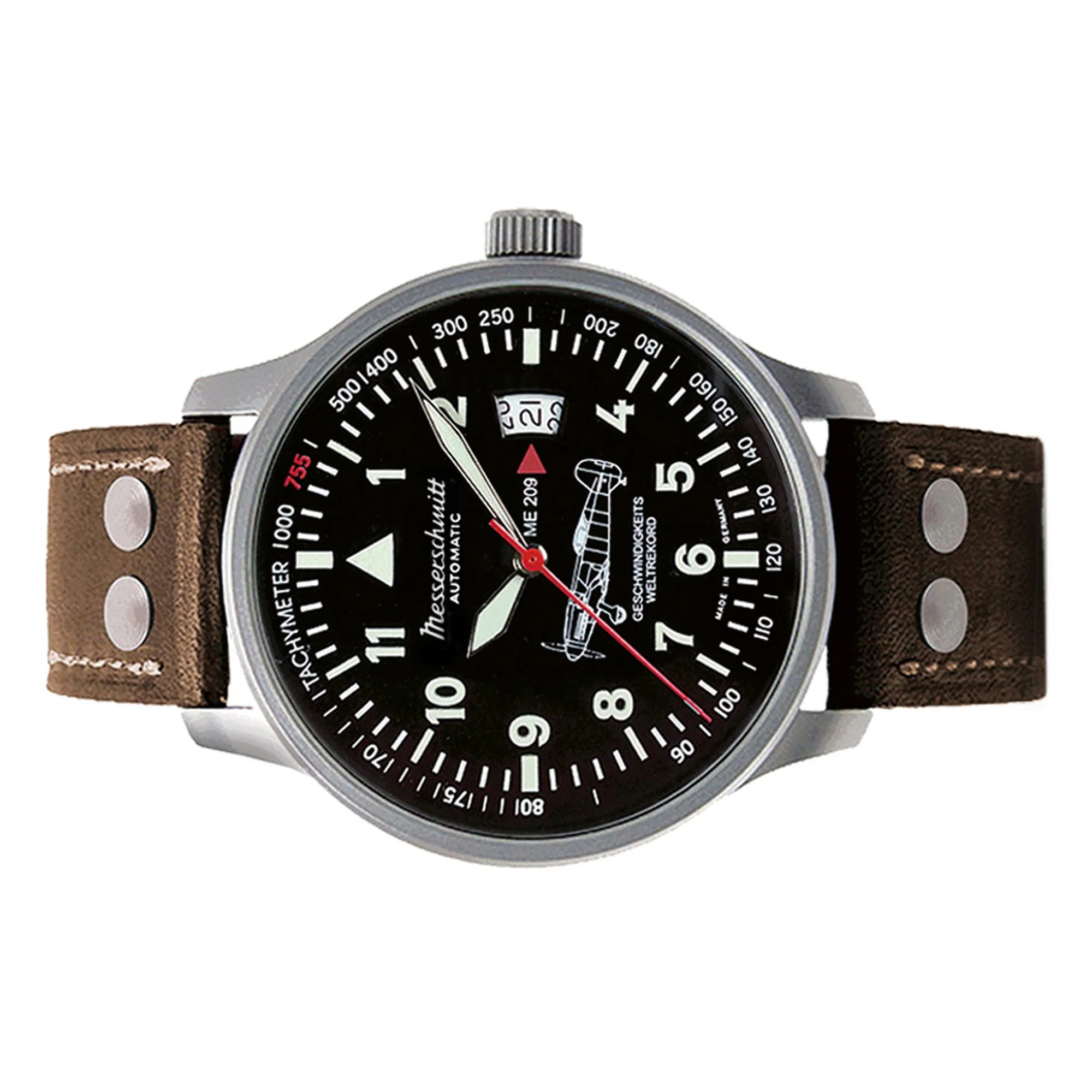 Aristo Herren Messerschmitt Uhr Fliegeruhr Automatik ME-209-A Leder - Image 2