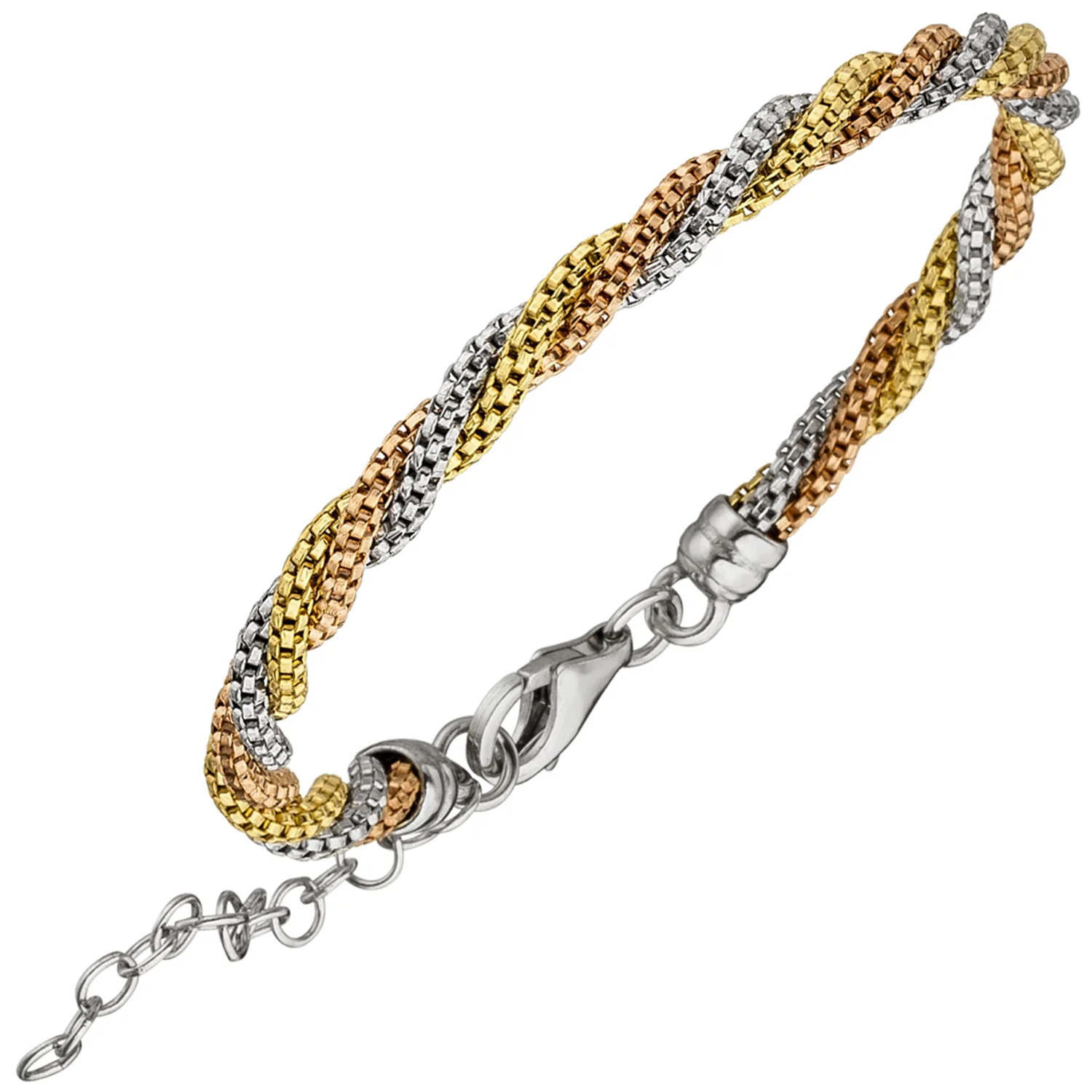 Armband 925 Sterling Silber tricolor dreifarbig vergoldet 22 cm