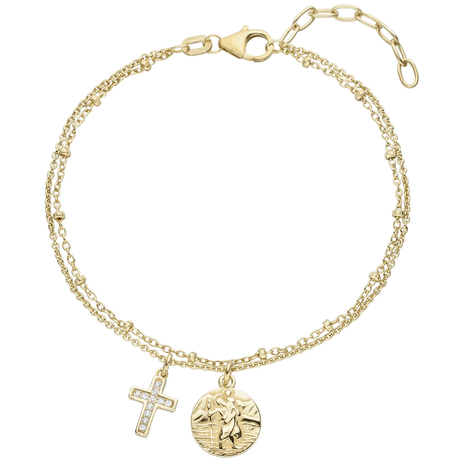 Armband Kreuz Christopherus 925 Sterling Silber gold vergoldet 11 Zirkonia 19 cm