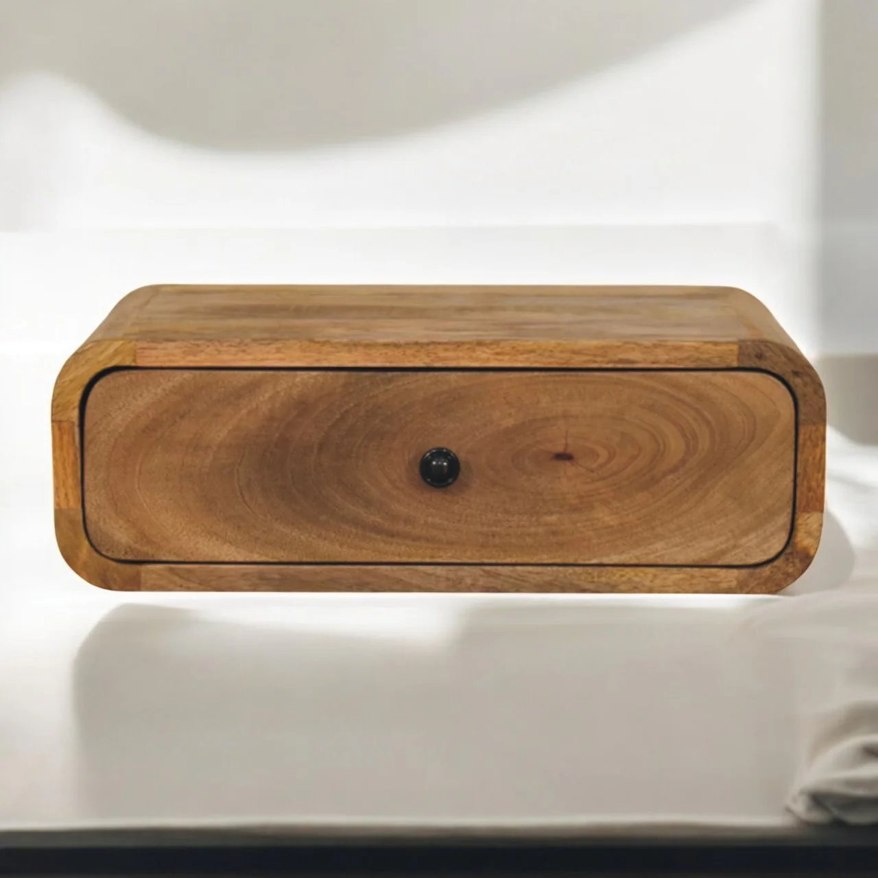 Artisan Furniture Massivholz Avora wandmontierter eichenähnlicher Nachttisch mit 1 Schublade, Beige - Image 2