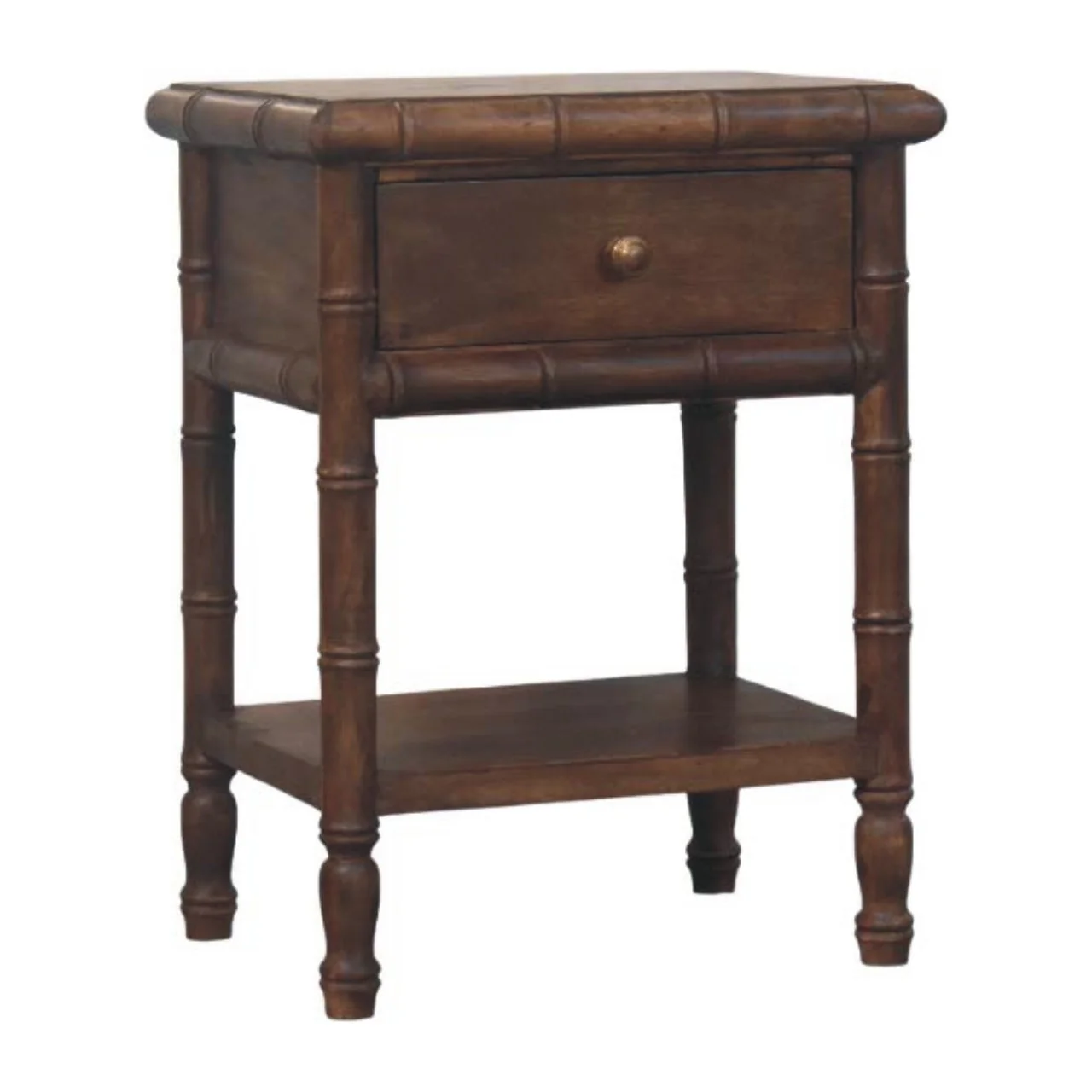 Artisan Furniture Massivholz Bambus geschnitzter Nachttisch, 1 Schublade, 1 Regal, Braun - Image 3