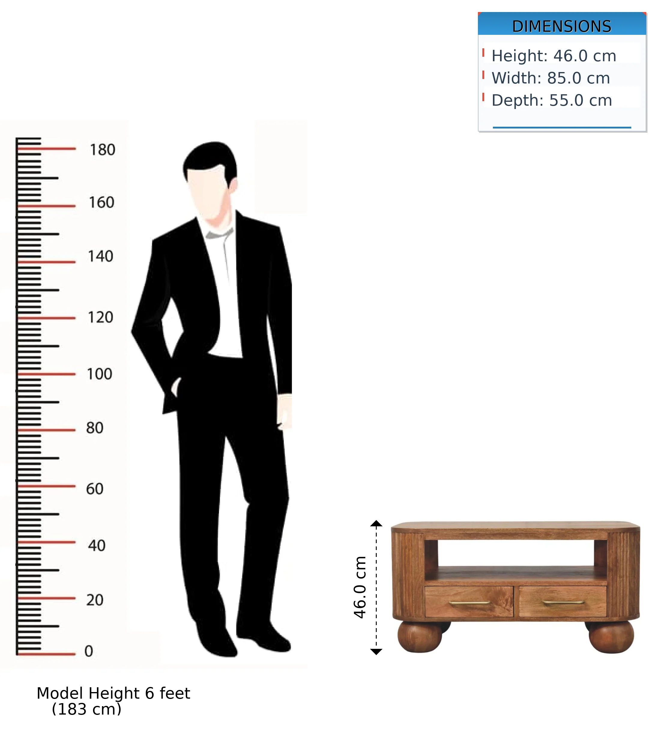 Artisan Furniture Massivholz Briarwood gerillter Couchtisch, 2 Schubladen, 1 Regal, Beige - Image 3