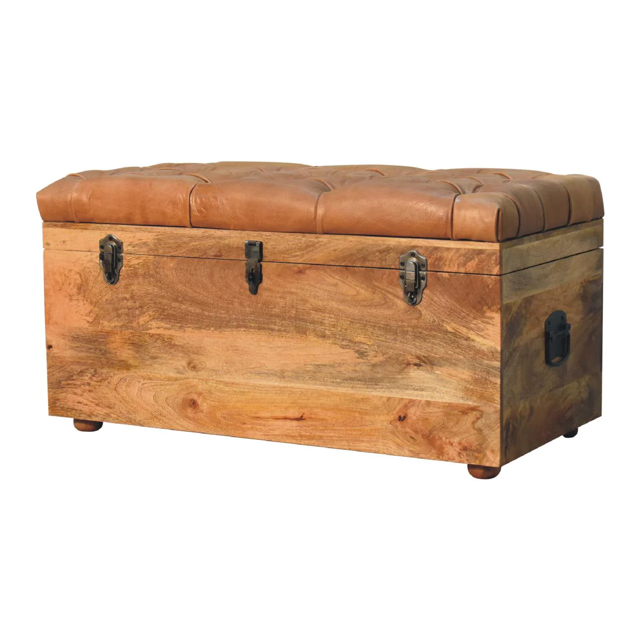 Artisan Furniture Massivholz Buffalo Hide eichenähnliche Aufbewahrungsbank, gepolstert, 1 Box, Braun - Image 4