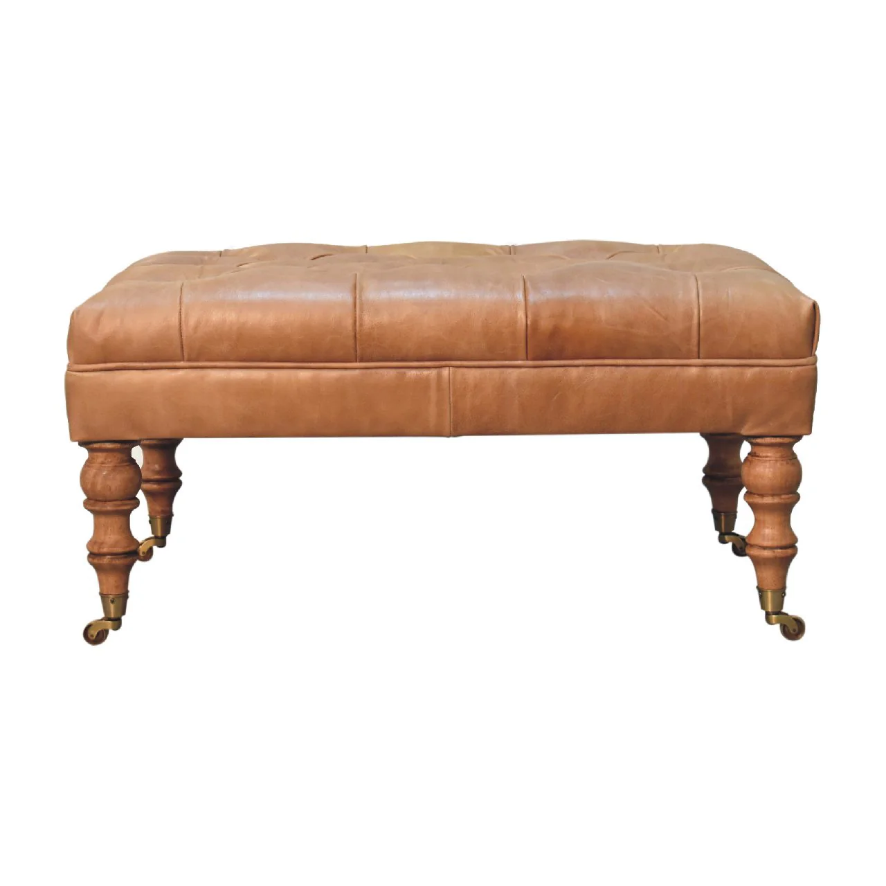 Artisan Furniture Massivholz Buffalo Tan Leder Ottomane mit Rollen Braun - Image 2