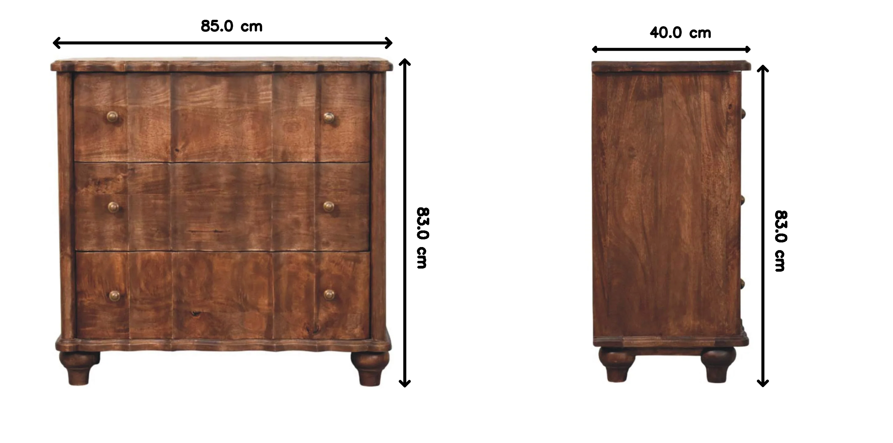 Artisan Furniture Massivholz Camille Kommode, 3 Schubladen, Braun - Image 3