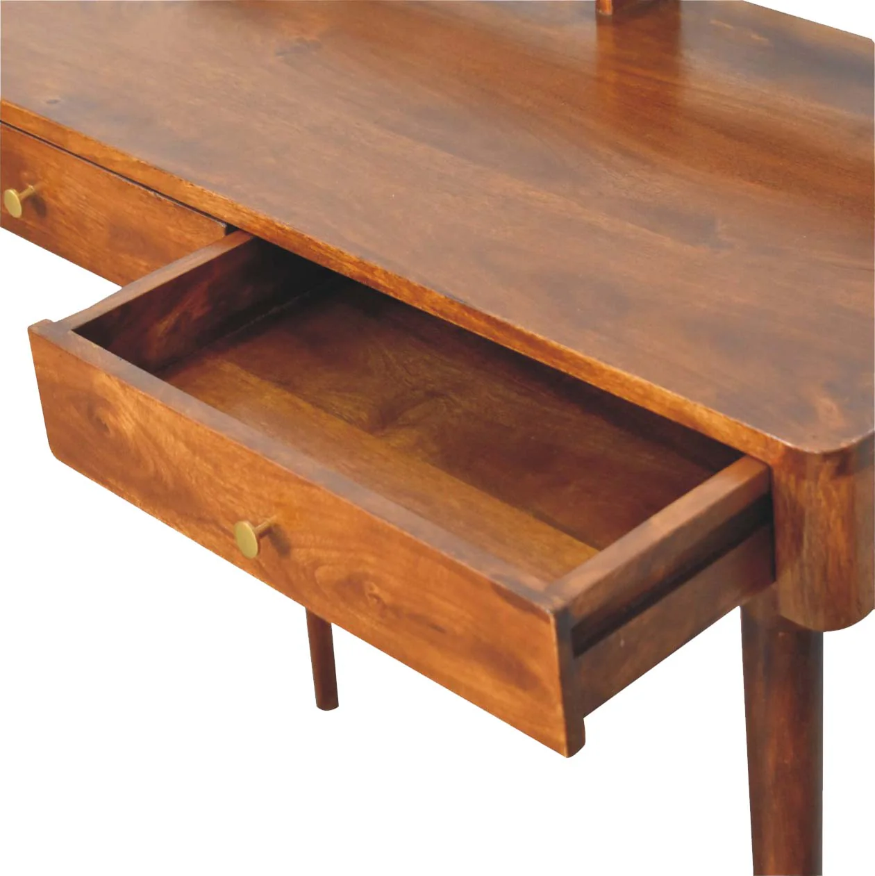 Artisan Furniture Massivholz erhöhter Kastanien-Konsolentisch, 2 Schubladen, Dunkelbraun - Image 10