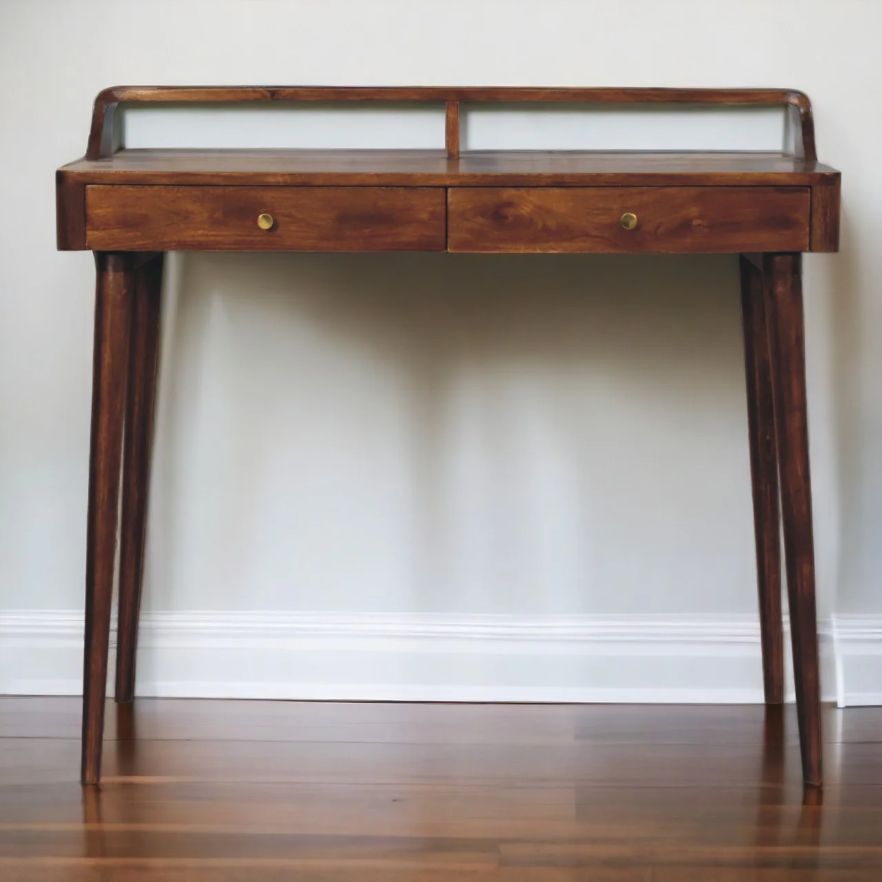 Artisan Furniture Massivholz erhöhter Kastanien-Konsolentisch, 2 Schubladen, Dunkelbraun - Image 2