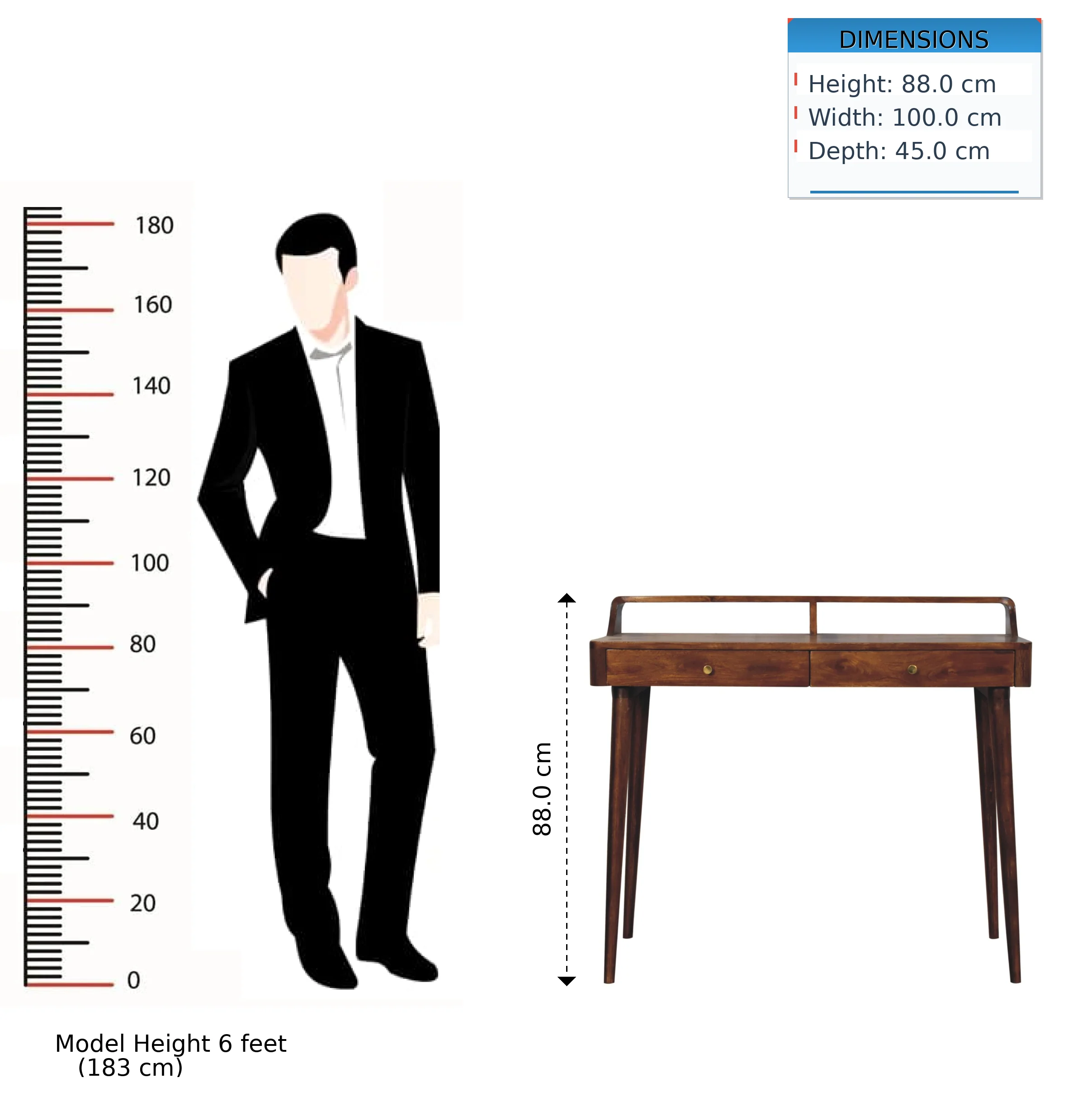 Artisan Furniture Massivholz erhöhter Kastanien-Konsolentisch, 2 Schubladen, Dunkelbraun - Image 4