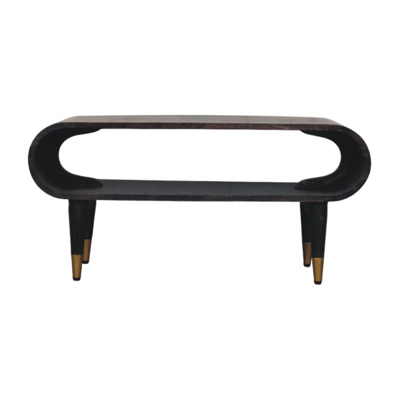 Artisan Furniture Massivholz gebogene Kante Medieneinheit mit Messingakzenten, 1 offenes Fach