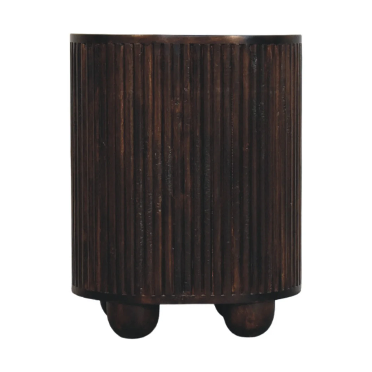 Artisan Furniture Massivholz gebogener gerillter 3-Schubladen Nachttisch, Dunkelbraun - Image 10