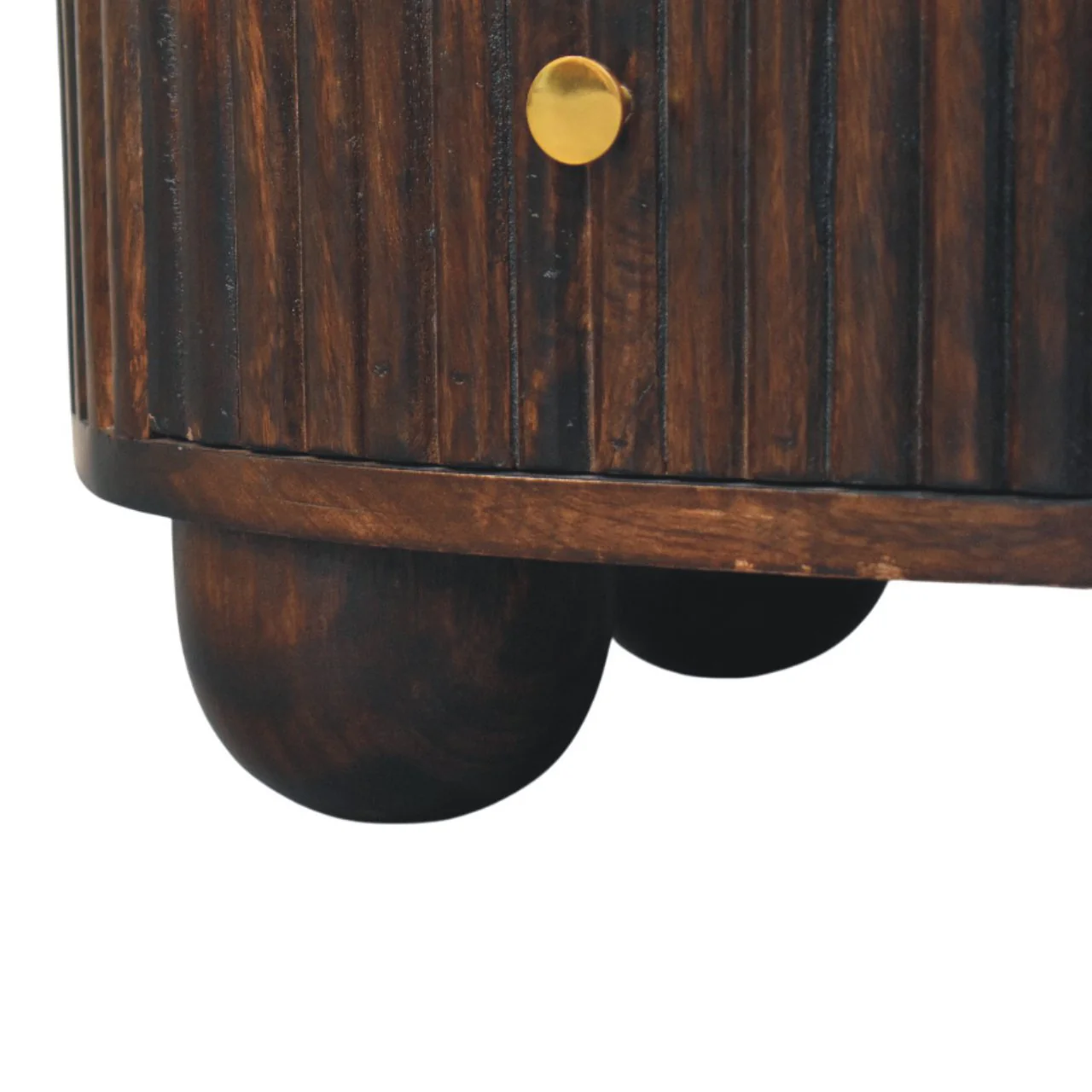 Artisan Furniture Massivholz gebogener gerillter 3-Schubladen Nachttisch, Dunkelbraun - Image 8