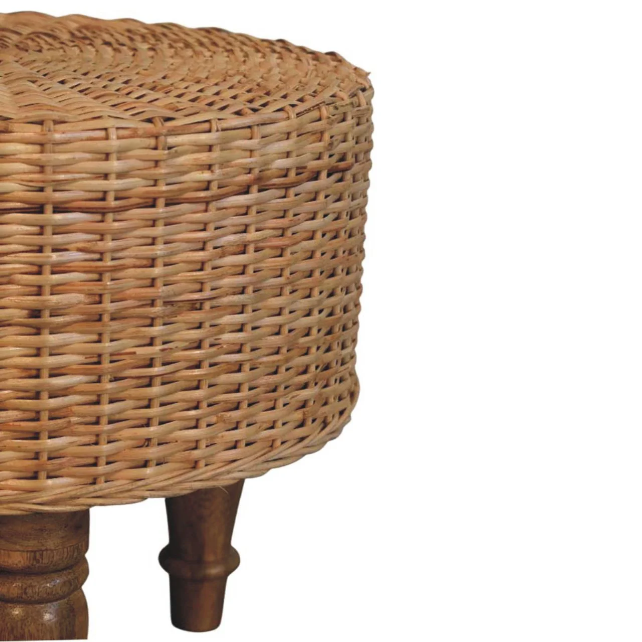 Artisan Furniture Massivholz gepolsterter Regency runder gewebter Hocker, Beige - Image 5