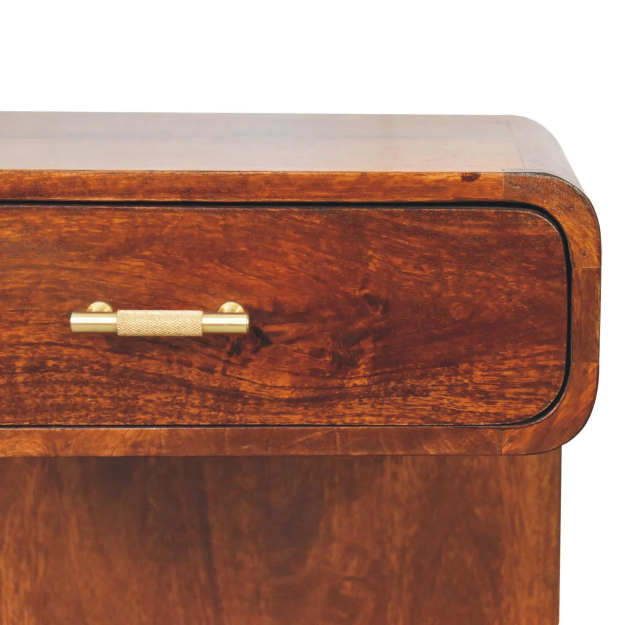 Artisan Furniture Massivholz Kastanien T-Bar runder Nachttisch, 1 Schublade, Braun - Image 6