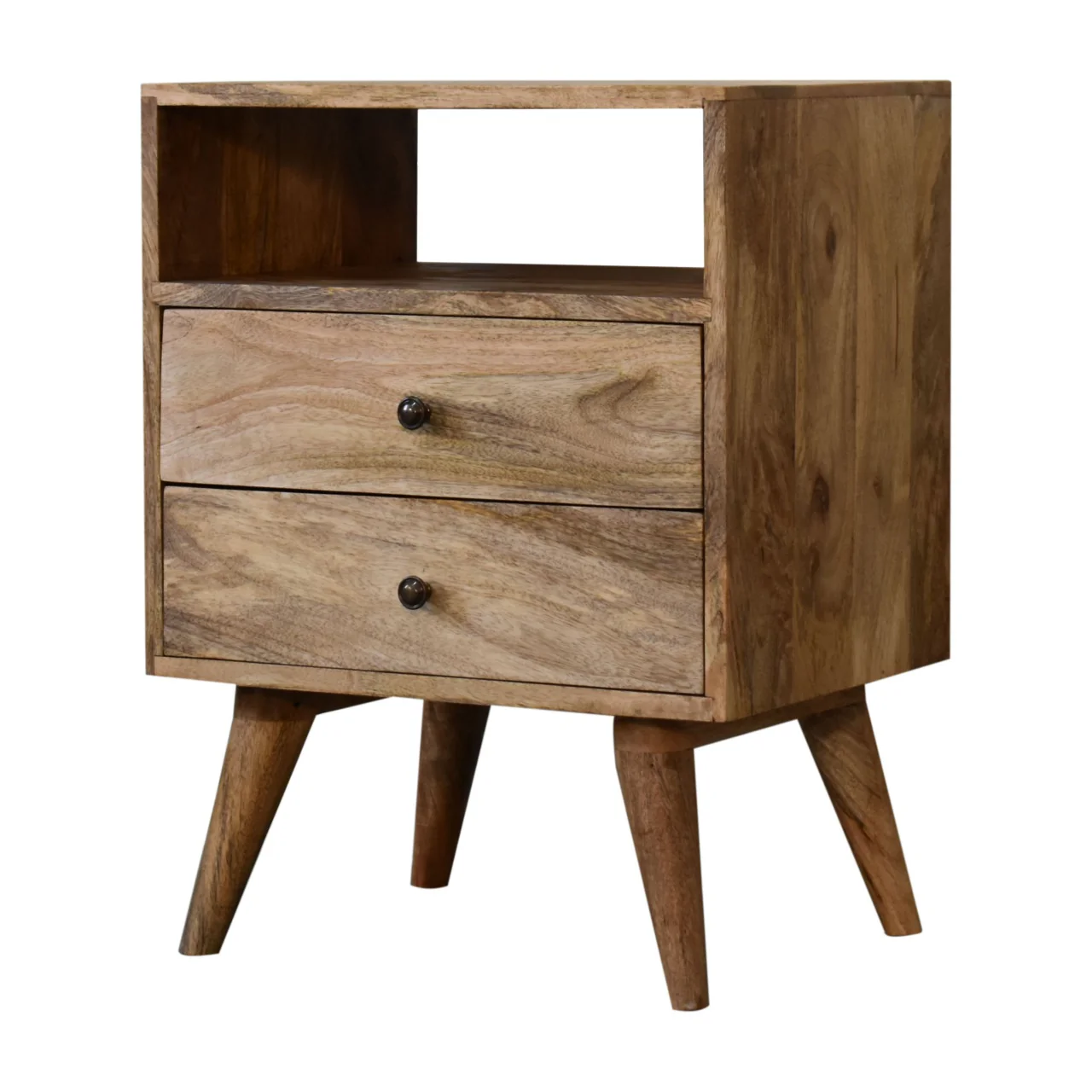 Artisan Furniture Massivholz klassischer eichenähnlicher Nachttisch, 2 Schubladen, 1 offenes Fach - Image 5