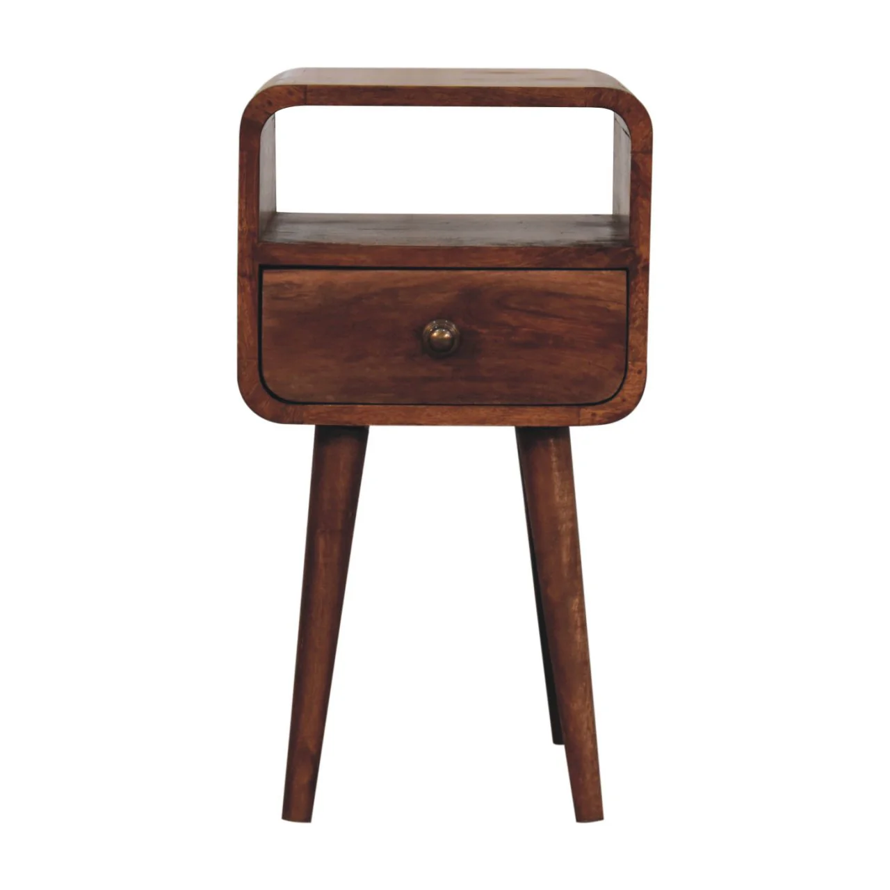 Artisan Furniture Massivholz Mini Honey Caramel Geschwungener Nachttisch mit offenem Fach Braun - Image 3