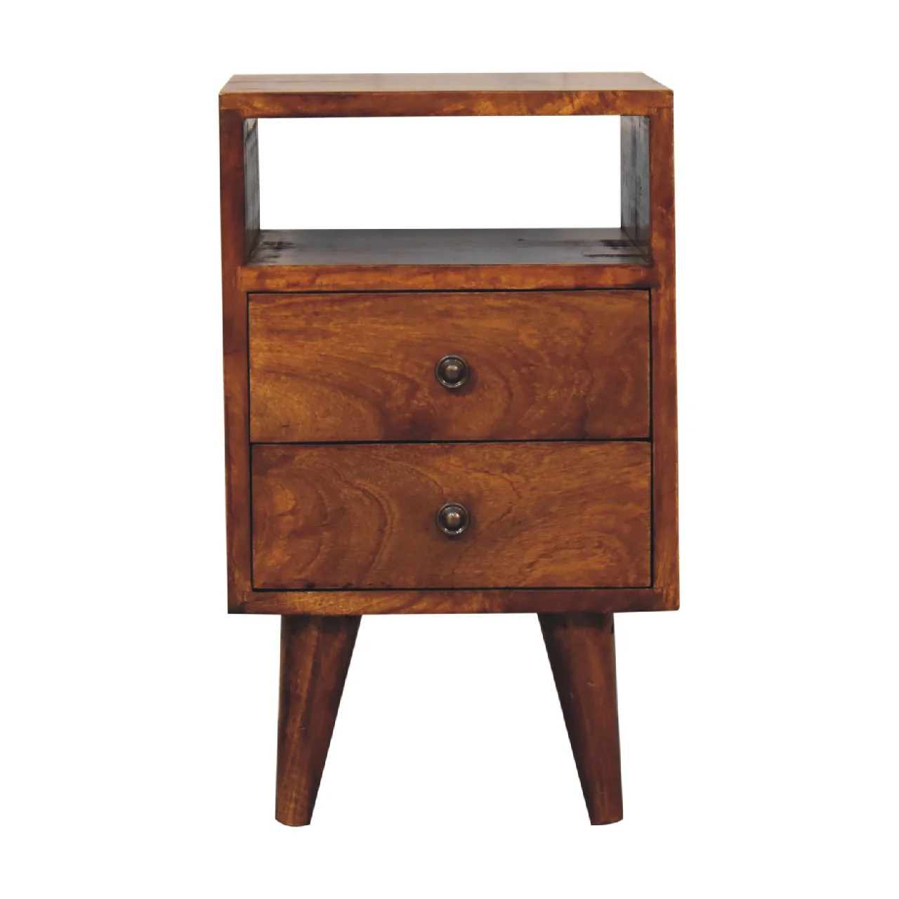 Artisan Furniture Massivholz Mini klassischer Kastanien Nachttisch, 2 Schubladen, 1 Regal, Braun