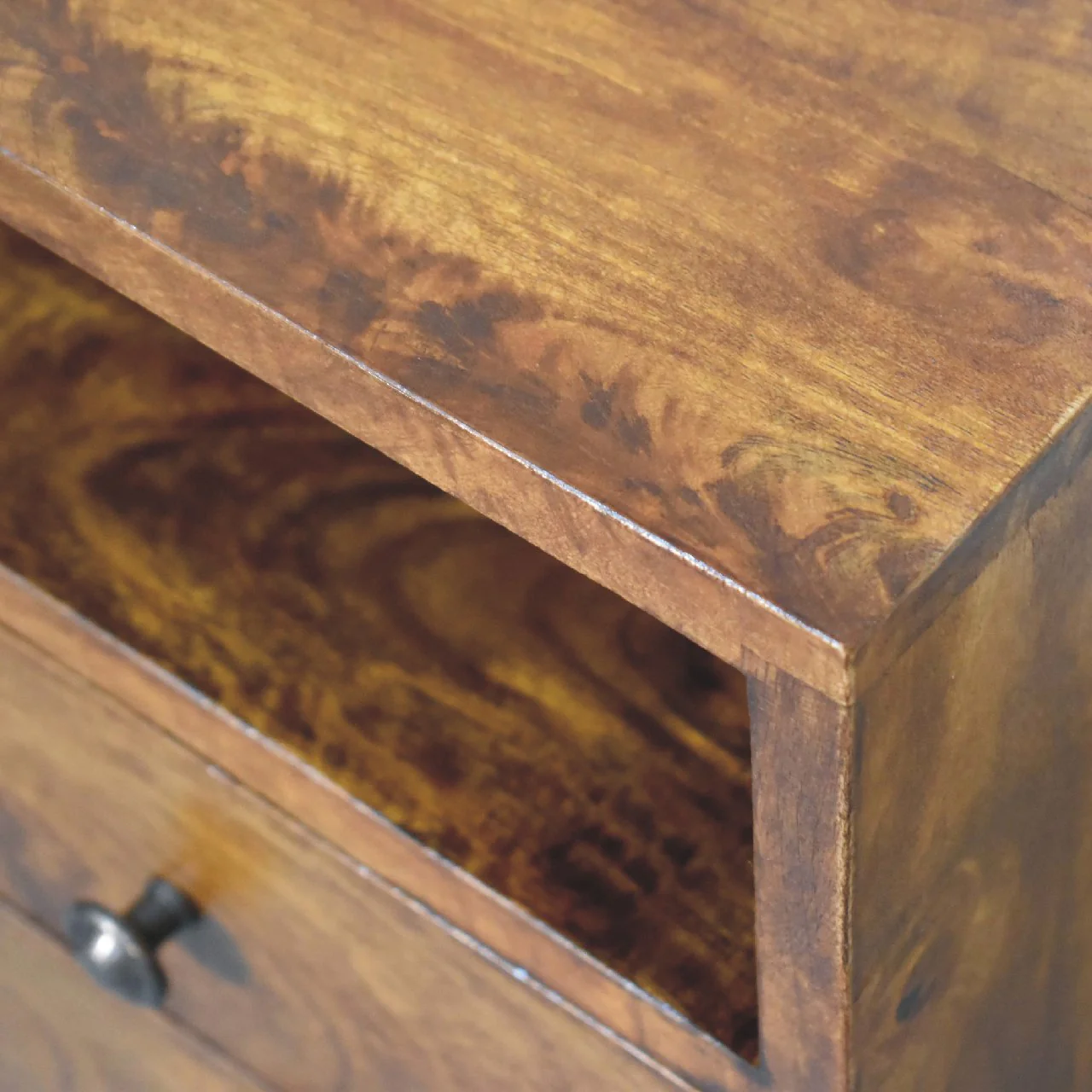 Artisan Furniture Massivholz Mini klassischer Kastanien Nachttisch, 2 Schubladen, 1 Regal, Braun - Image 8