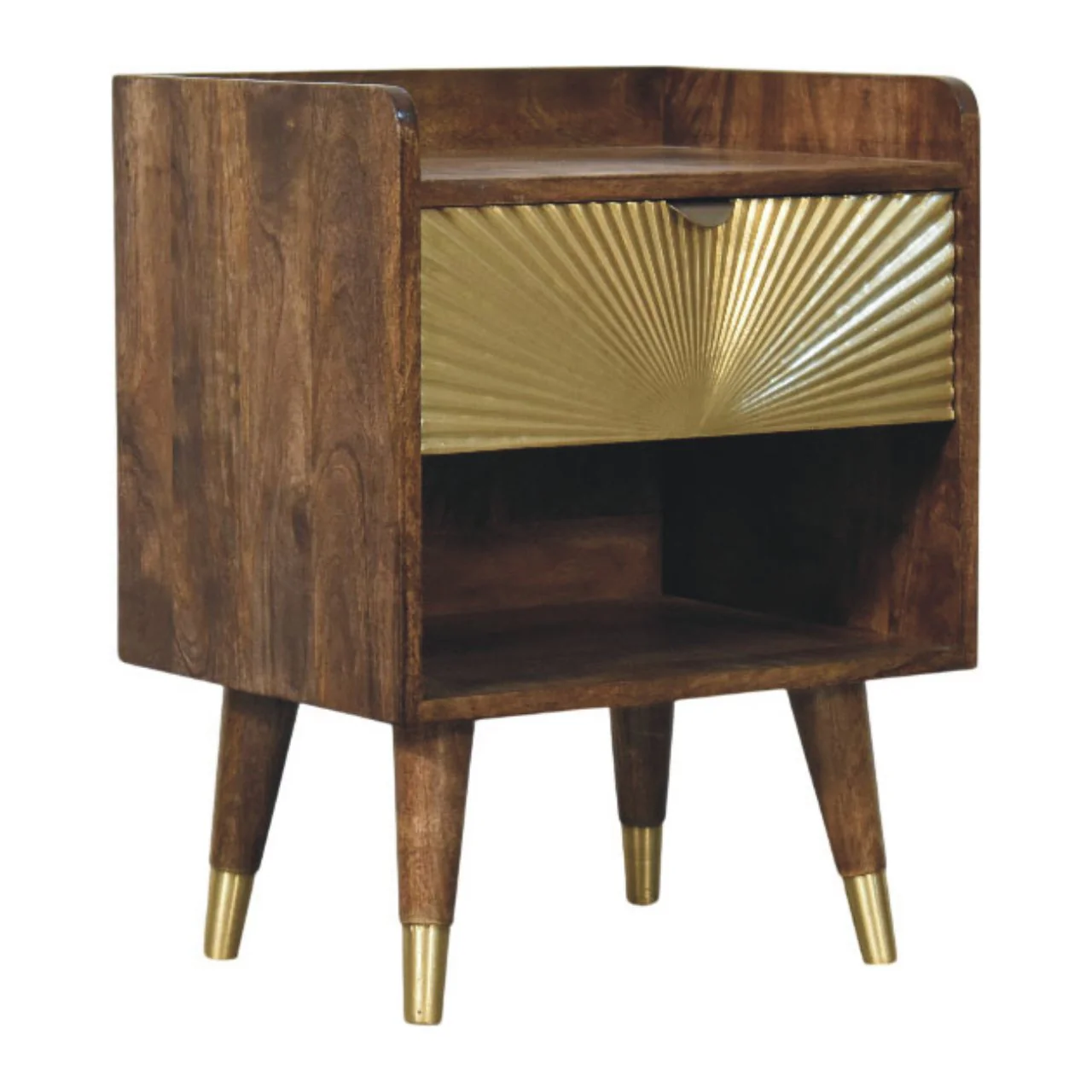 Artisan Furniture Massivholz Nachttisch mit Sunburst-Messingintarsien, braun - Image 3