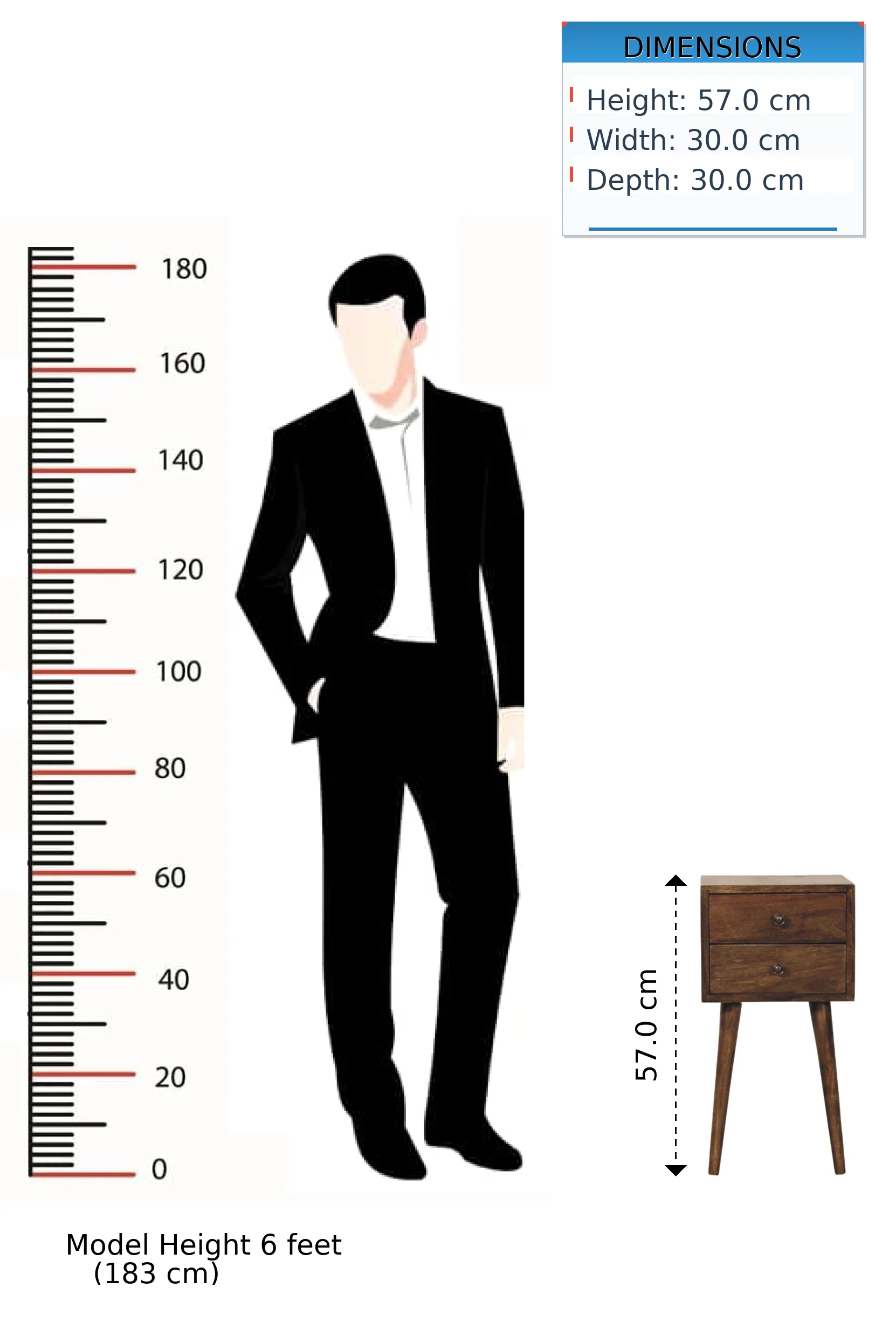 Artisan Furniture Massivholz Nordic Nachttisch mit 2 Schubladen in klassischem Graubraun - Image 2