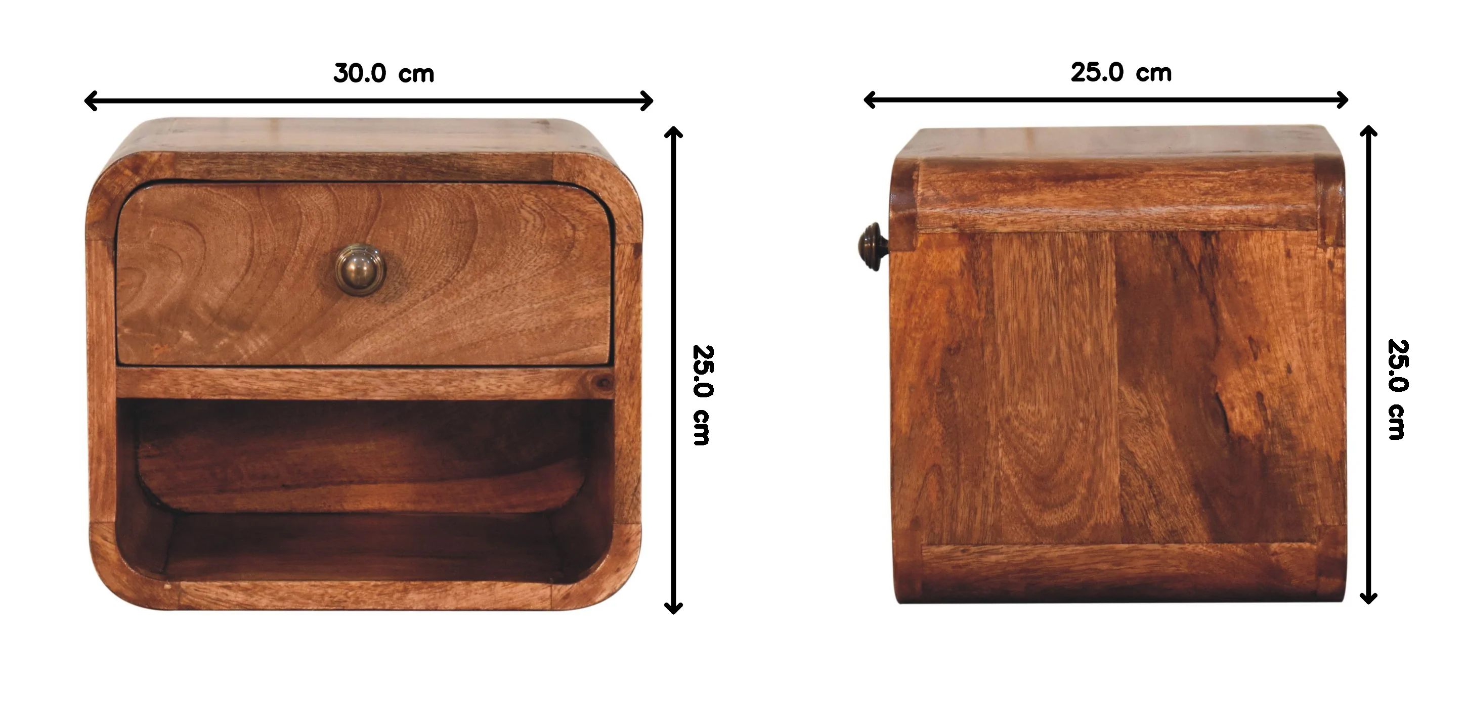 Artisan Furniture Mini Honig-Karamell wandmontierter Nachttisch mit offenem Fach, 1 Schublade - Image 2