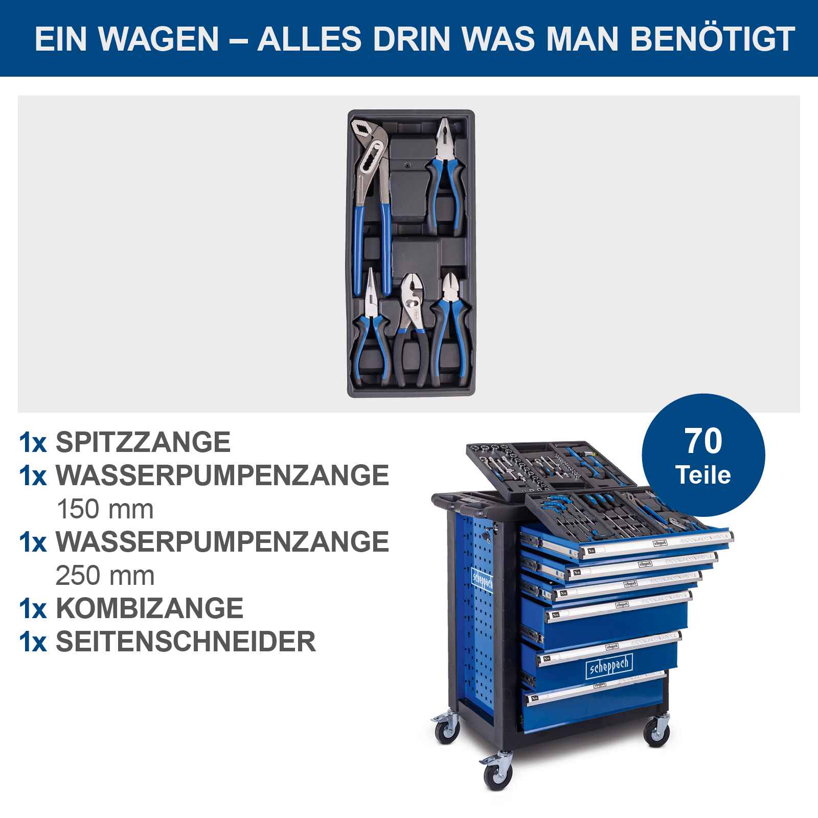 [B-WARE] Scheppach Werkstattwagen TW1150 - 70tlg. | 200kg Belastung | Chrom-Vanadium-Stahl Werkzeuge - Image 8