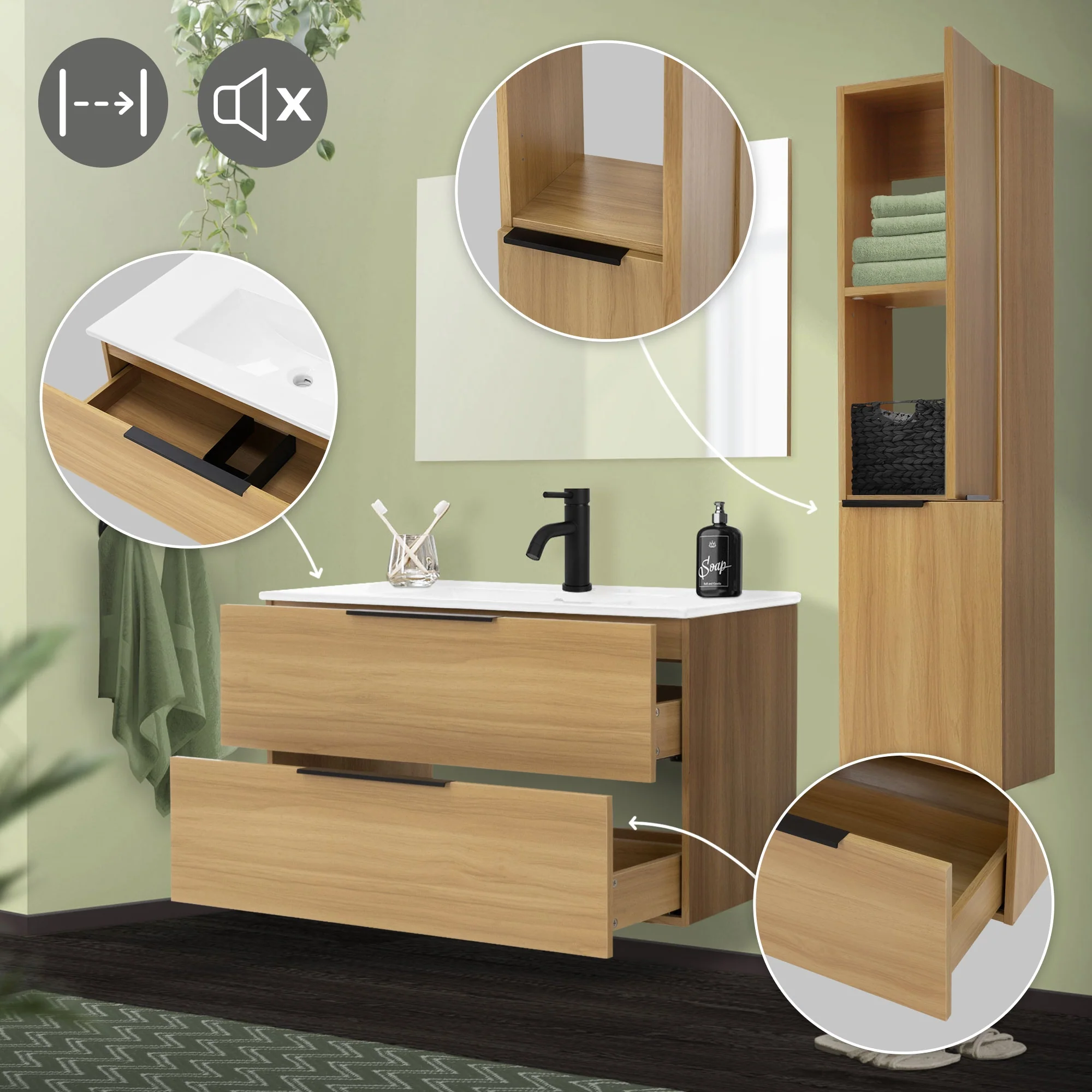 Badmöbel Set 4-Teilig Braun aus MDF ML-Design - Image 5