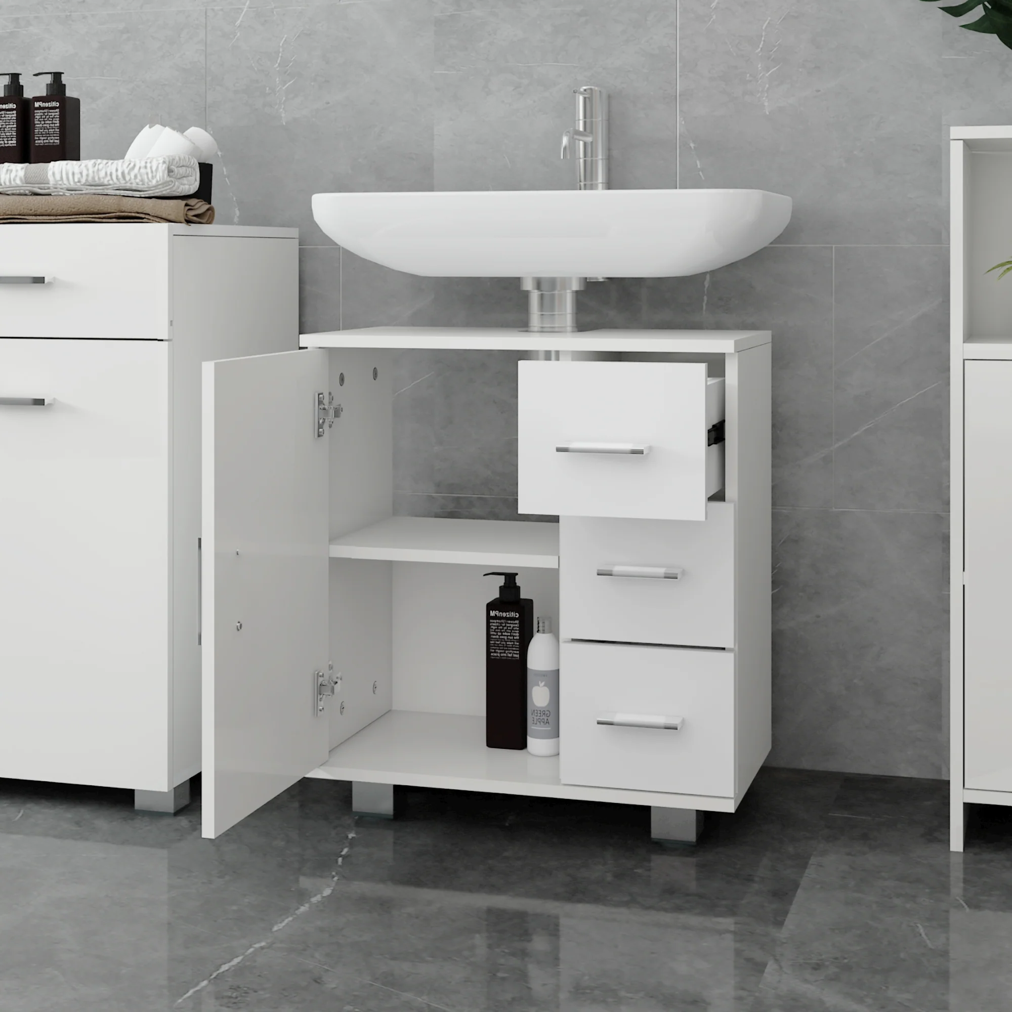 Badmöbel Set 4-Teilig Weiß aus Holz ML-Design - Image 4