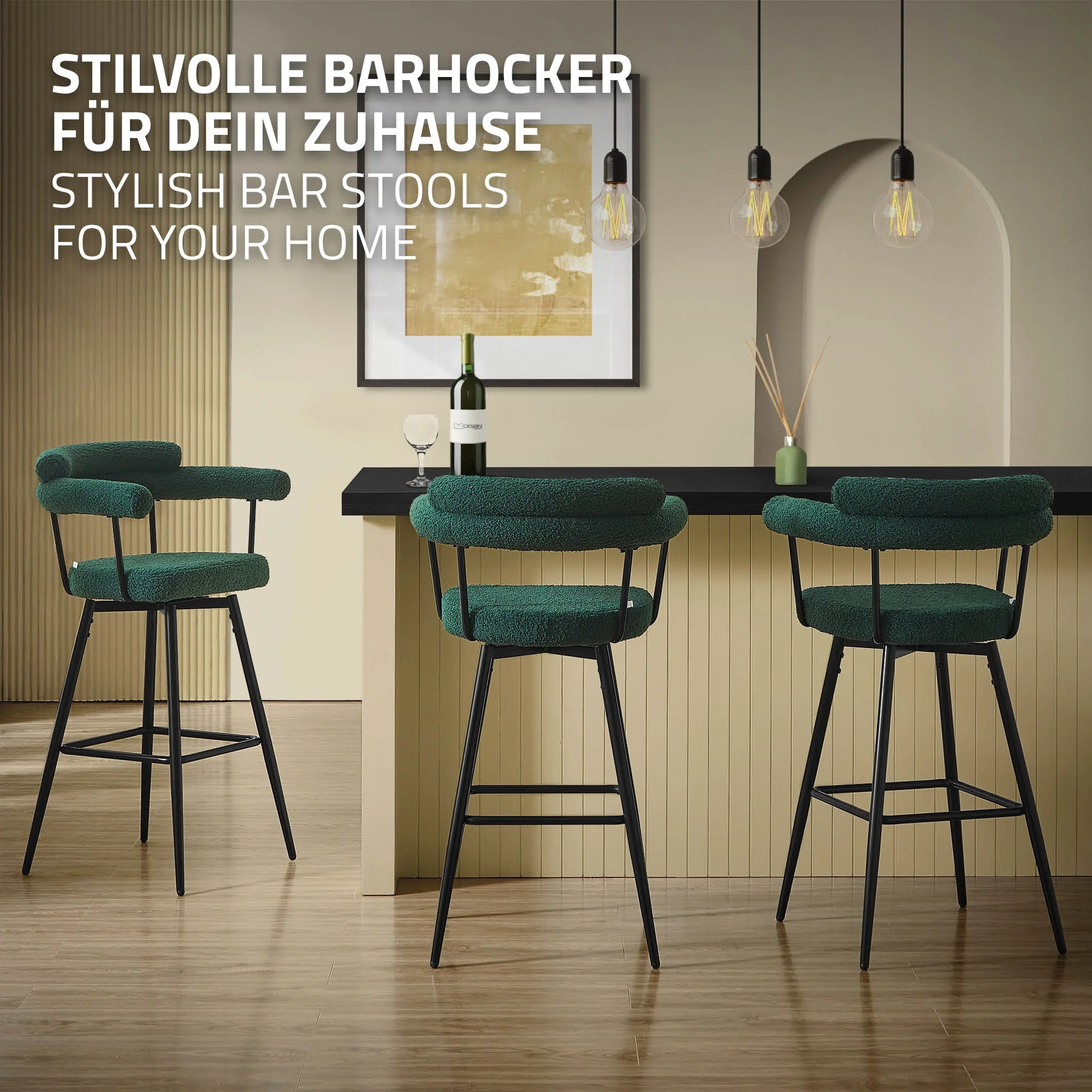 Barhocker mit Arm- und Rückenlehne, Teddy-Stoff, H:76cm, 360° drehbar, inkl. Fußstütze - Image 34