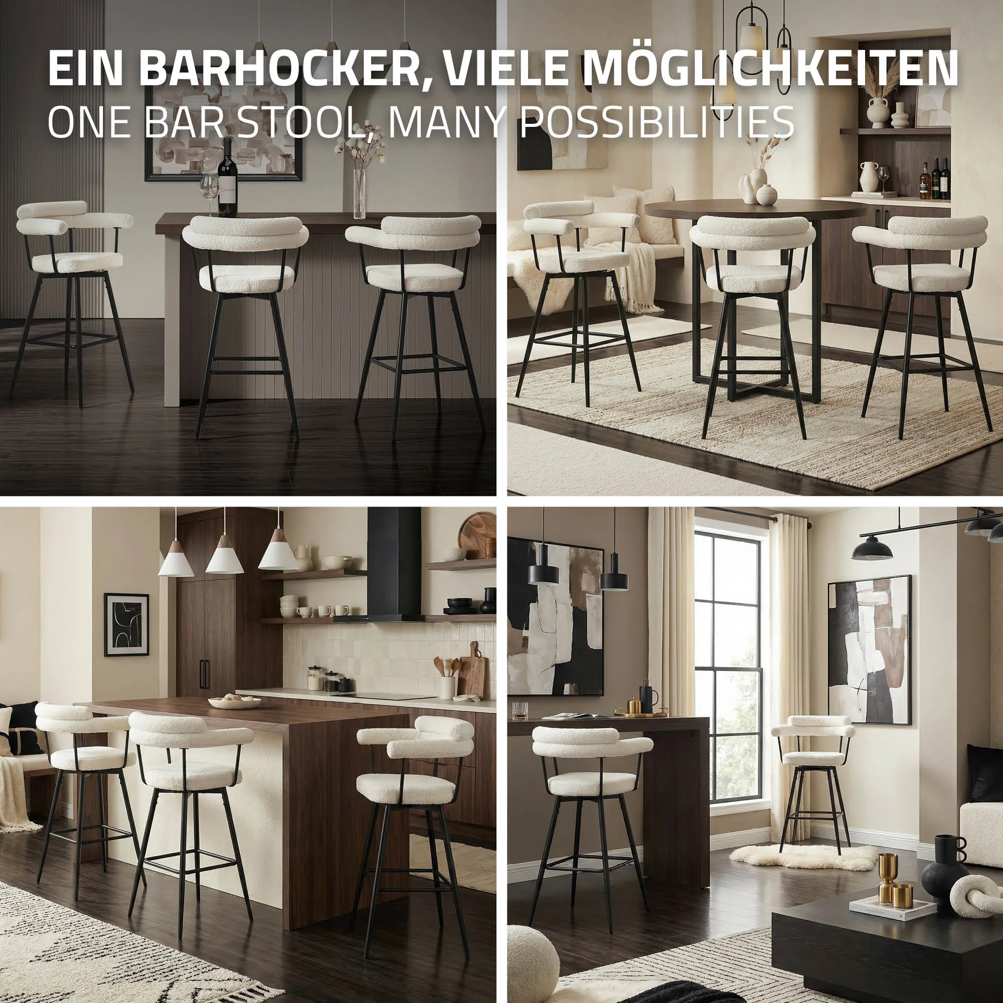 Barhocker mit Arm- und Rückenlehne, Teddy-Stoff, H:76cm, 360° drehbar, inkl. Fußstütze - Image 87