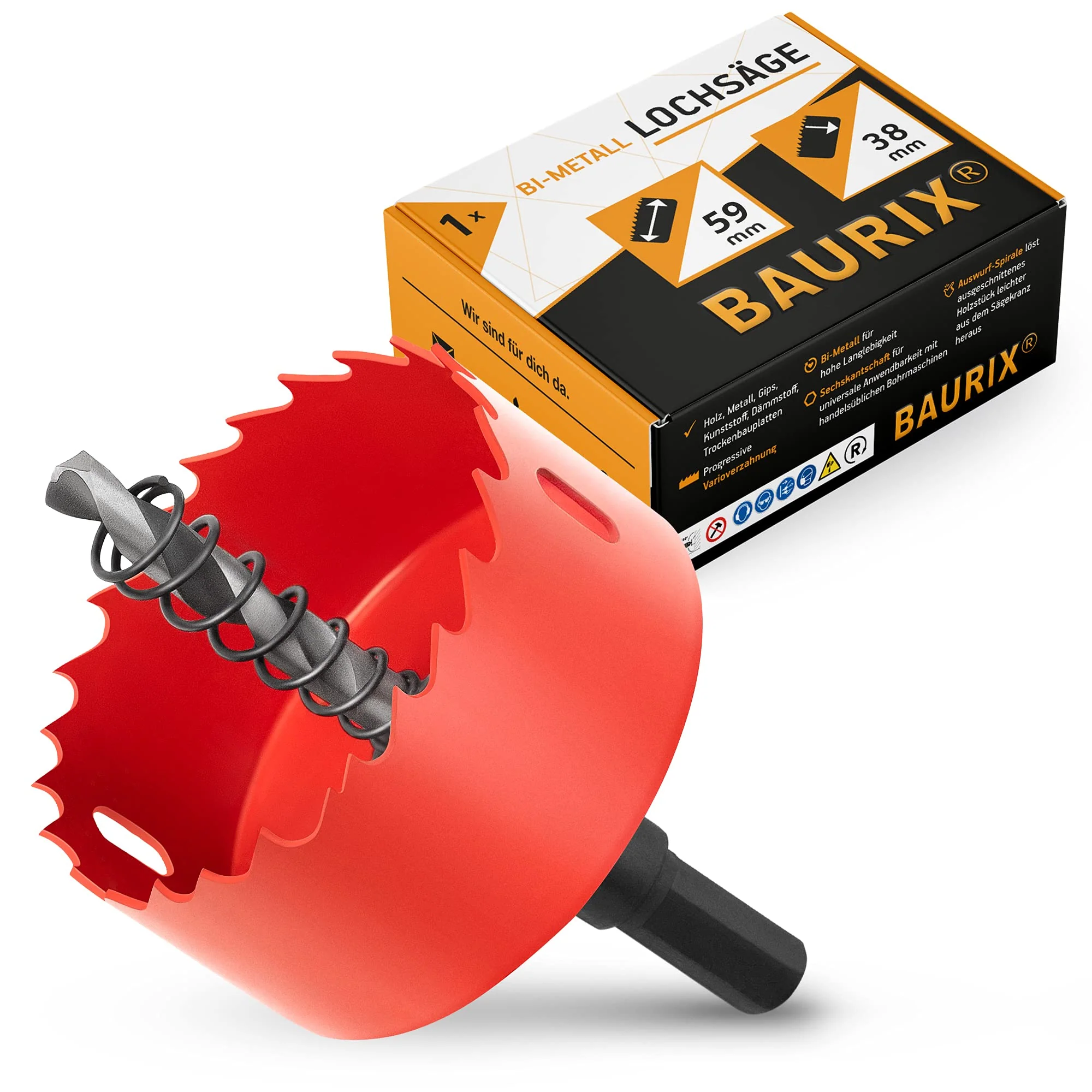 BAURIX® Bi-Metall-Lochsäge [59mm] I Ultimative Bohrkrone für Trockenbau, Holz, Steckdose I - Image 5