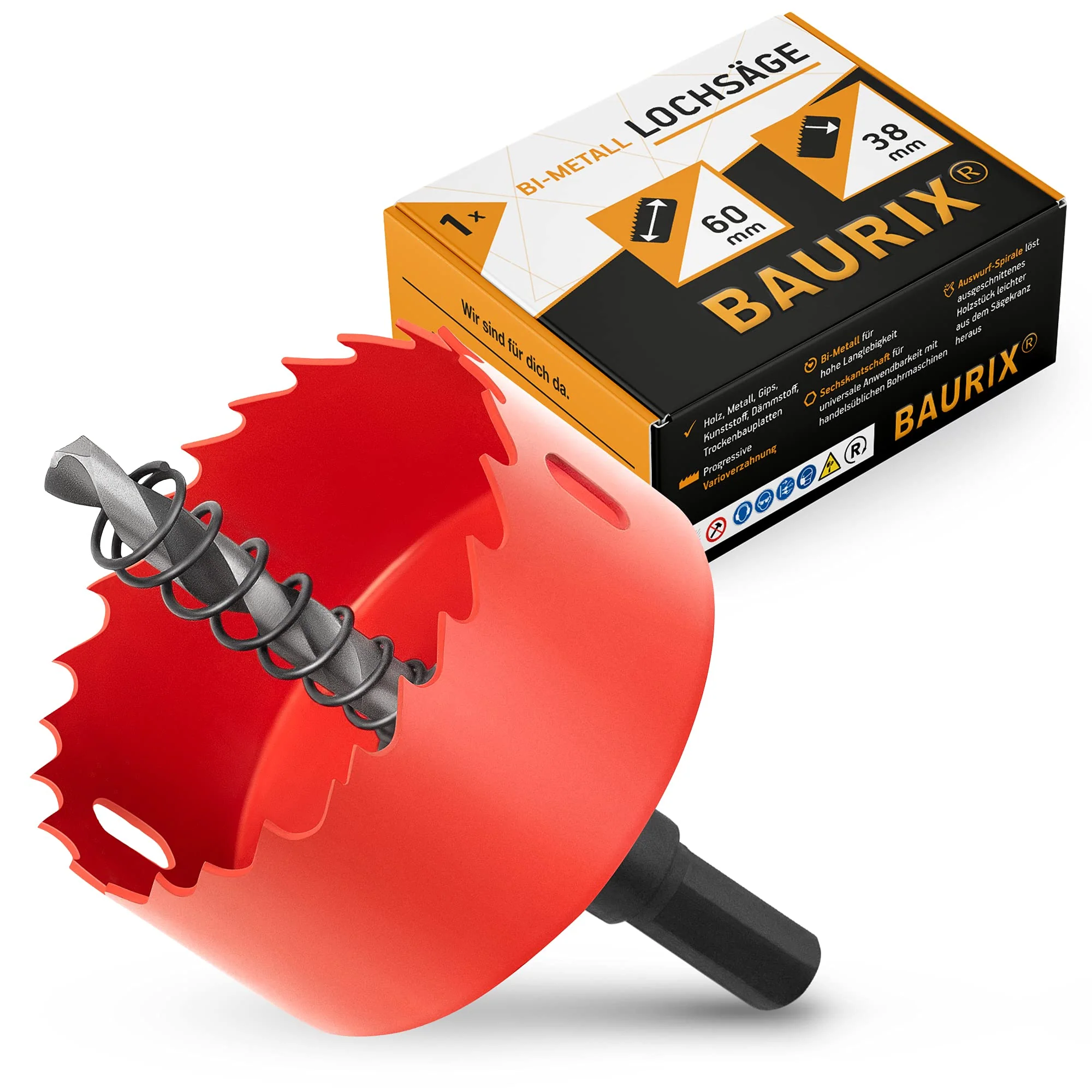 BAURIX® Bi-Metall-Lochsäge [60mm] I Ultimative Bohrkrone für Trockenbau, Holz, Steckdose I - Image 4