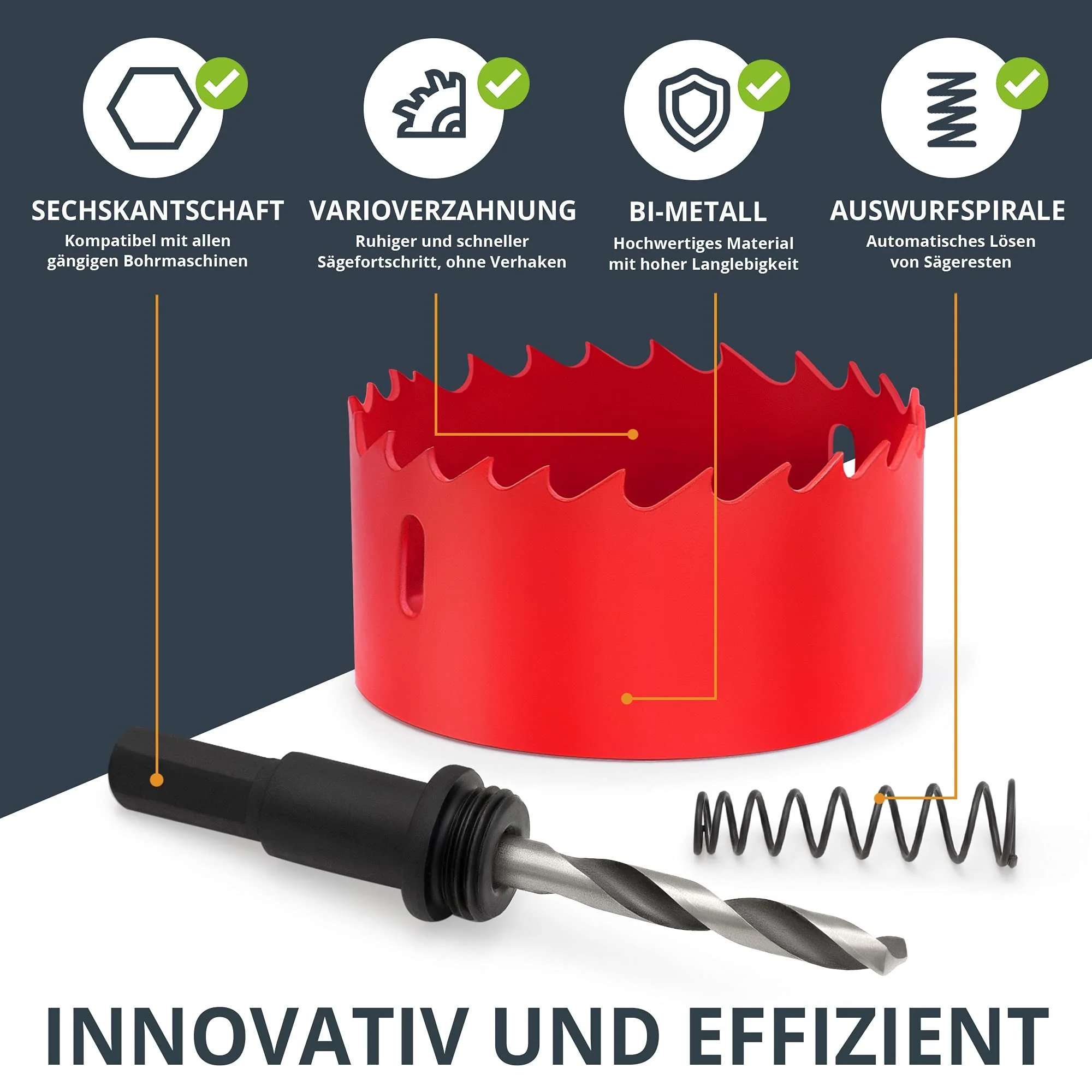 BAURIX® Bi-Metall-Lochsäge [60mm] I Ultimative Bohrkrone für Trockenbau, Holz, Steckdose I - Image 6
