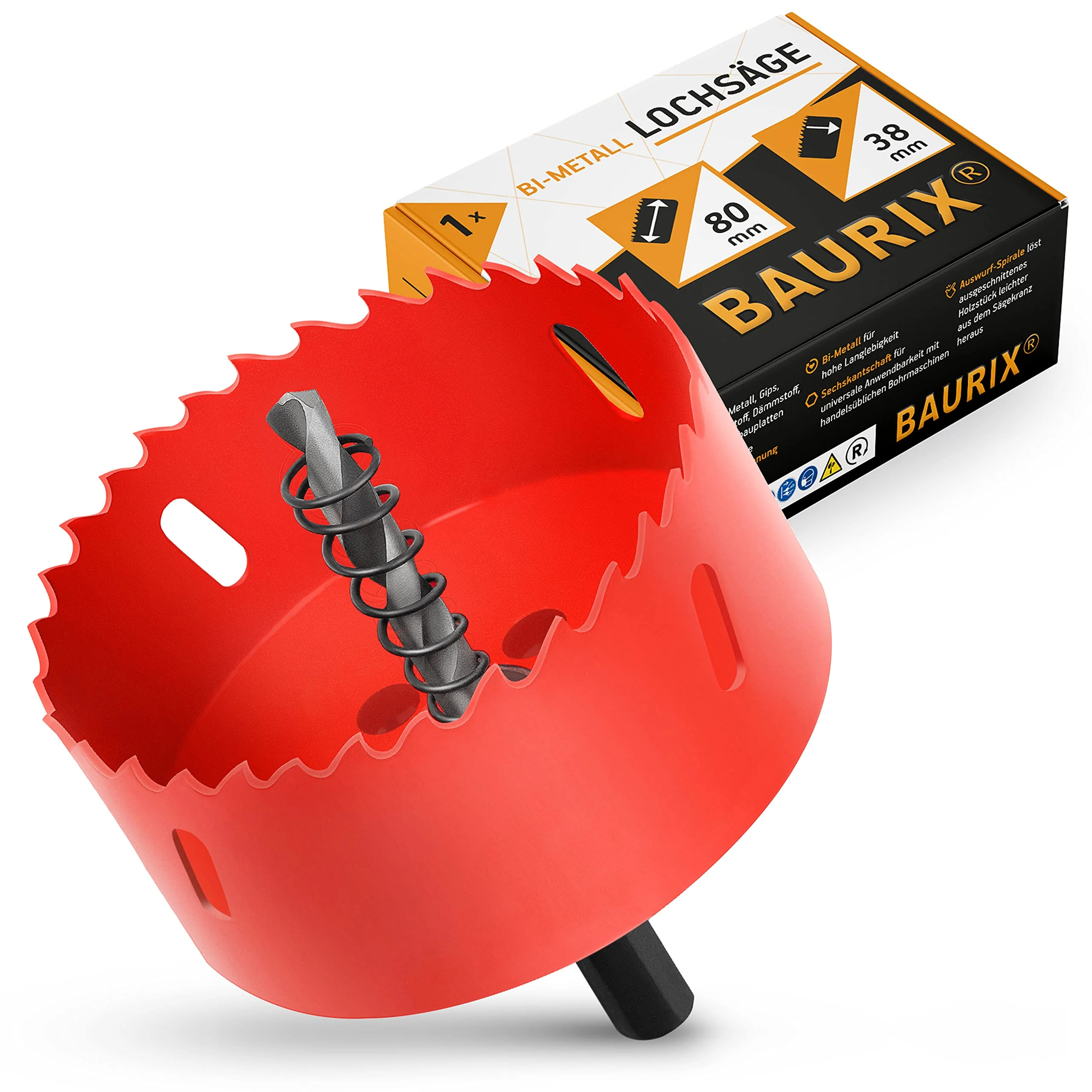 BAURIX® Bi-Metall-Lochsäge [80mm] I Ultimative Bohrkrone für Trockenbau, Holz, Steckdose I