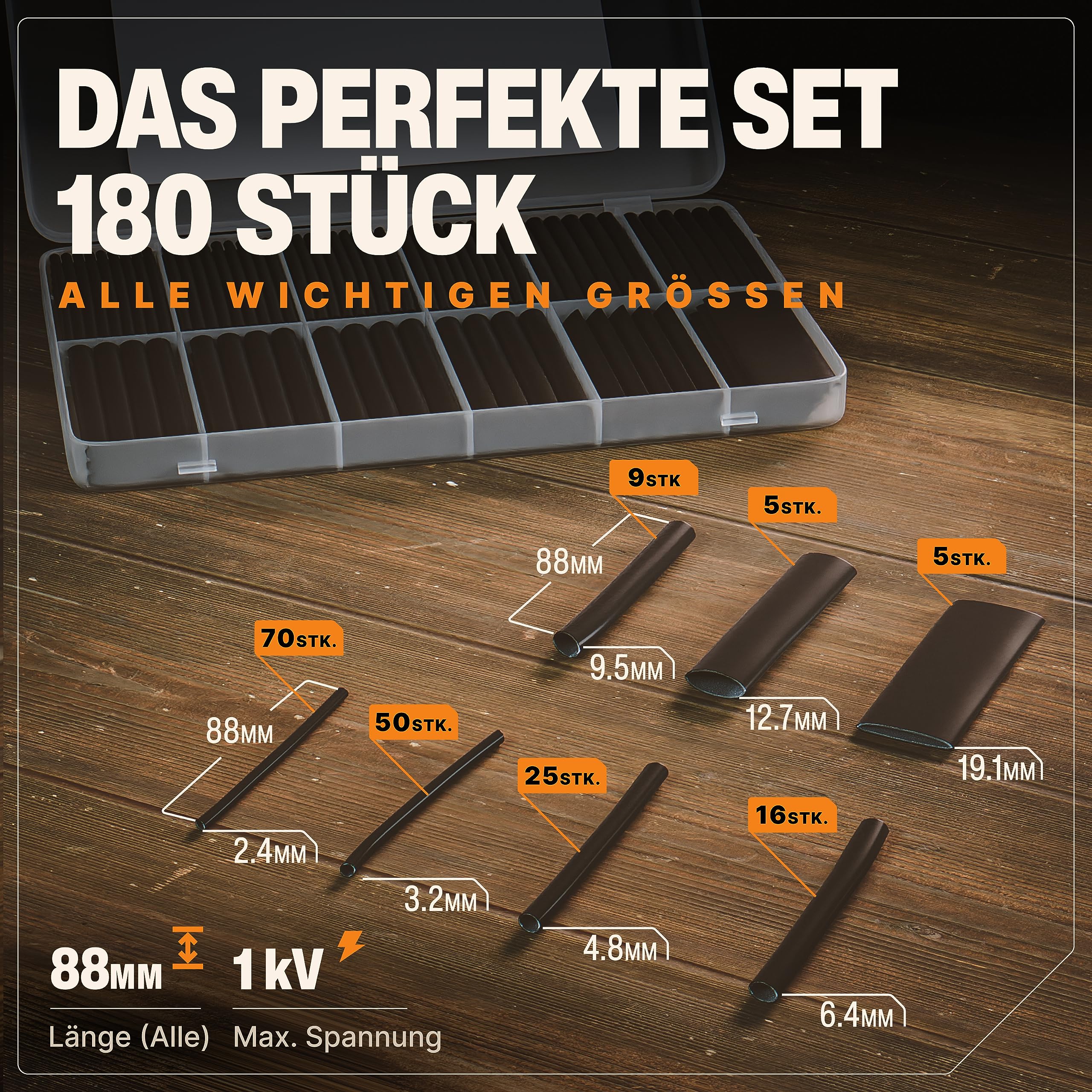 BAURIX® Schrumpfschlauch Set 180 Stück I 3:1 Schrumpfverhältnis I Schrumpfschlauch - Image 2