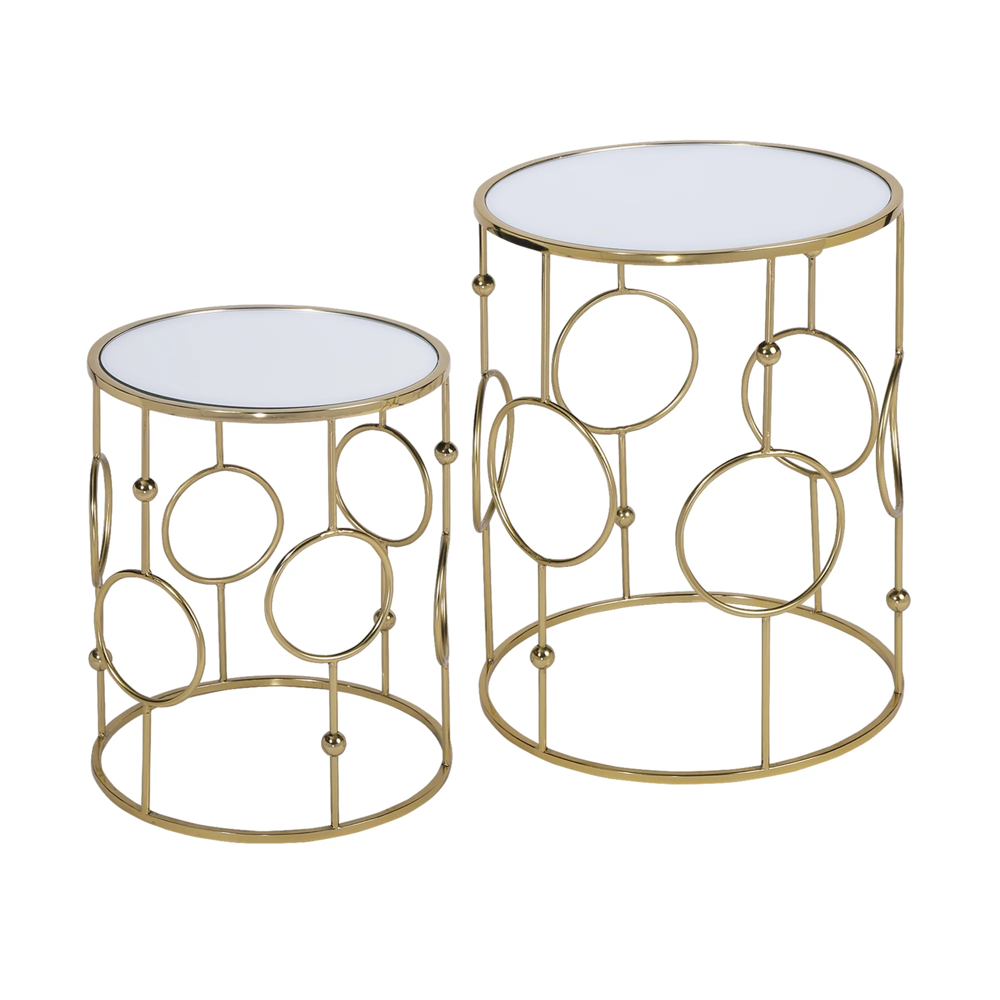 Beistelltisch 2er Set Ø 40x45 / 45x55 cm Gold aus Metall und Spiegelglas WOMO-Design