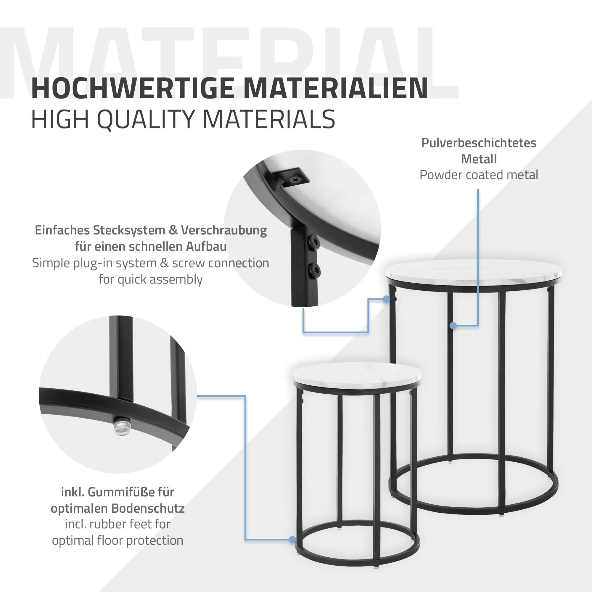 Beistelltisch 2er Set Schwarz/Weiß aus Metall und Holz in Marmoroptik ML-Design - Image 5