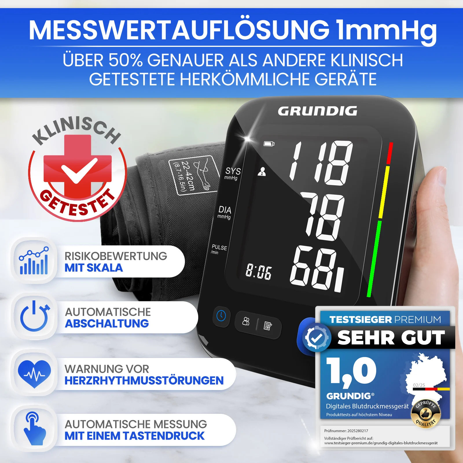 Blutdruckmessgerät Oberarm Blutdruck hochpräzise einfachste Bedienung - Image 3
